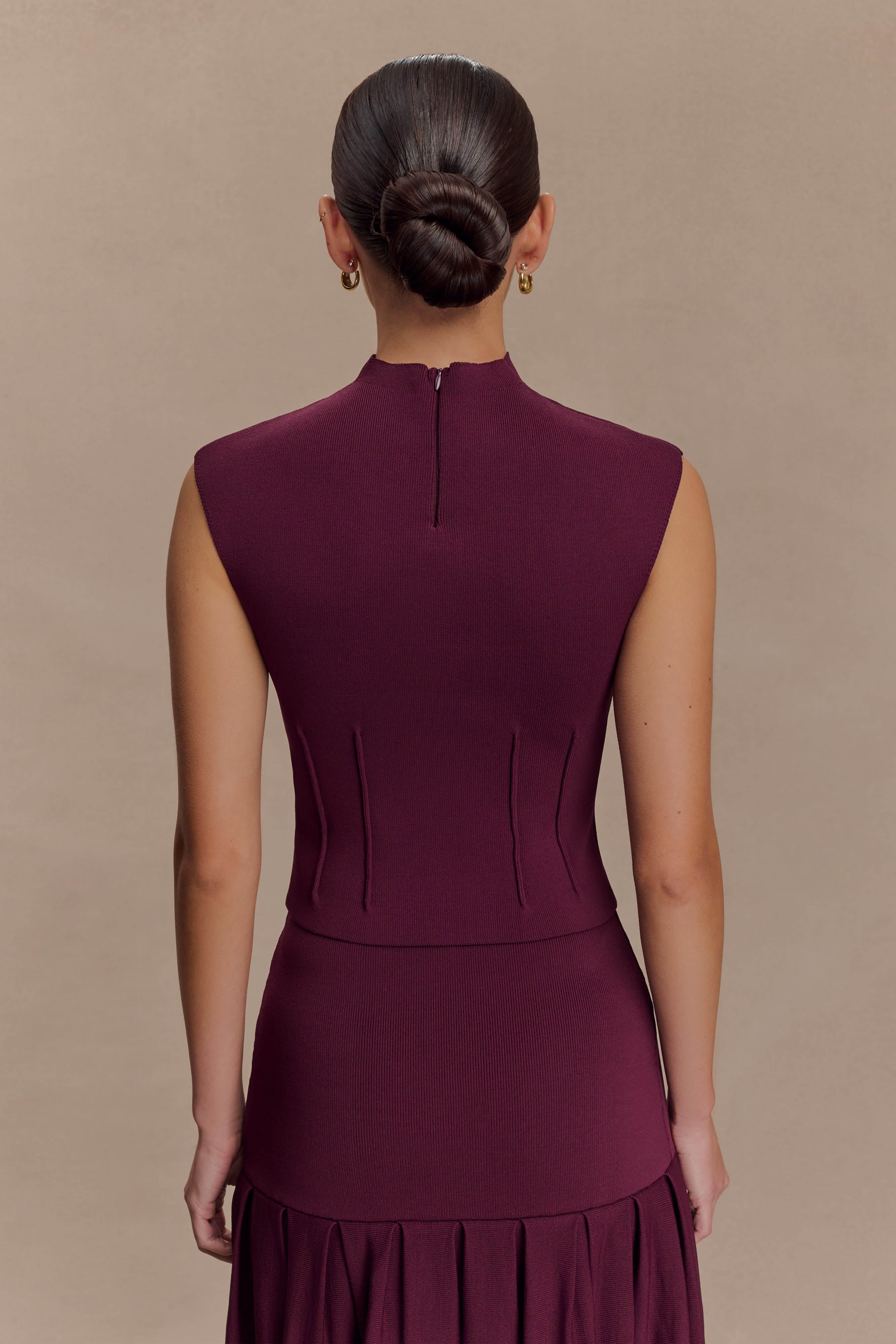 Alternative view of Romaine High Neck Bandage Knit Top - Wine