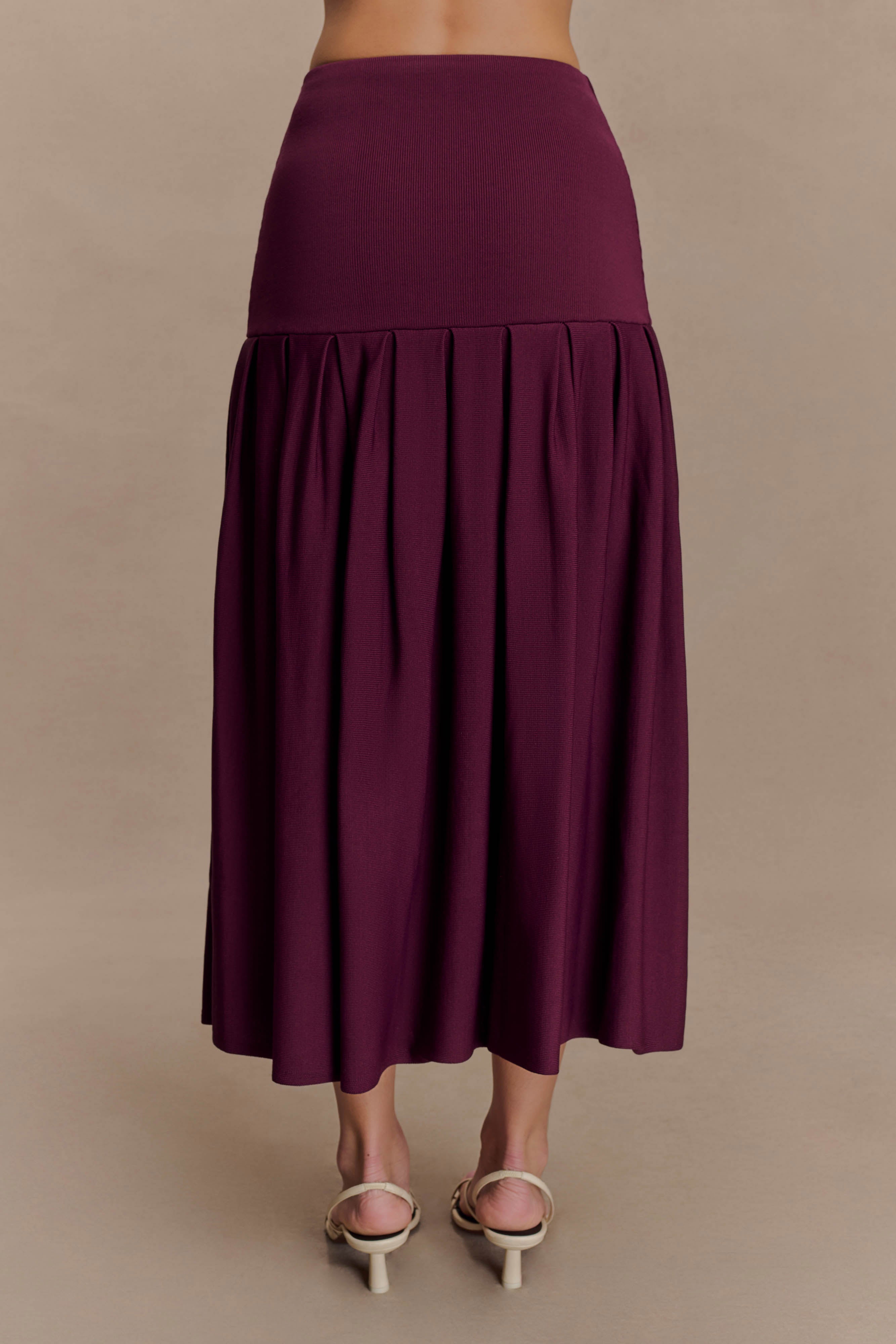 Romaine Bandage Knit Midi Skirt - Wine - Image 3