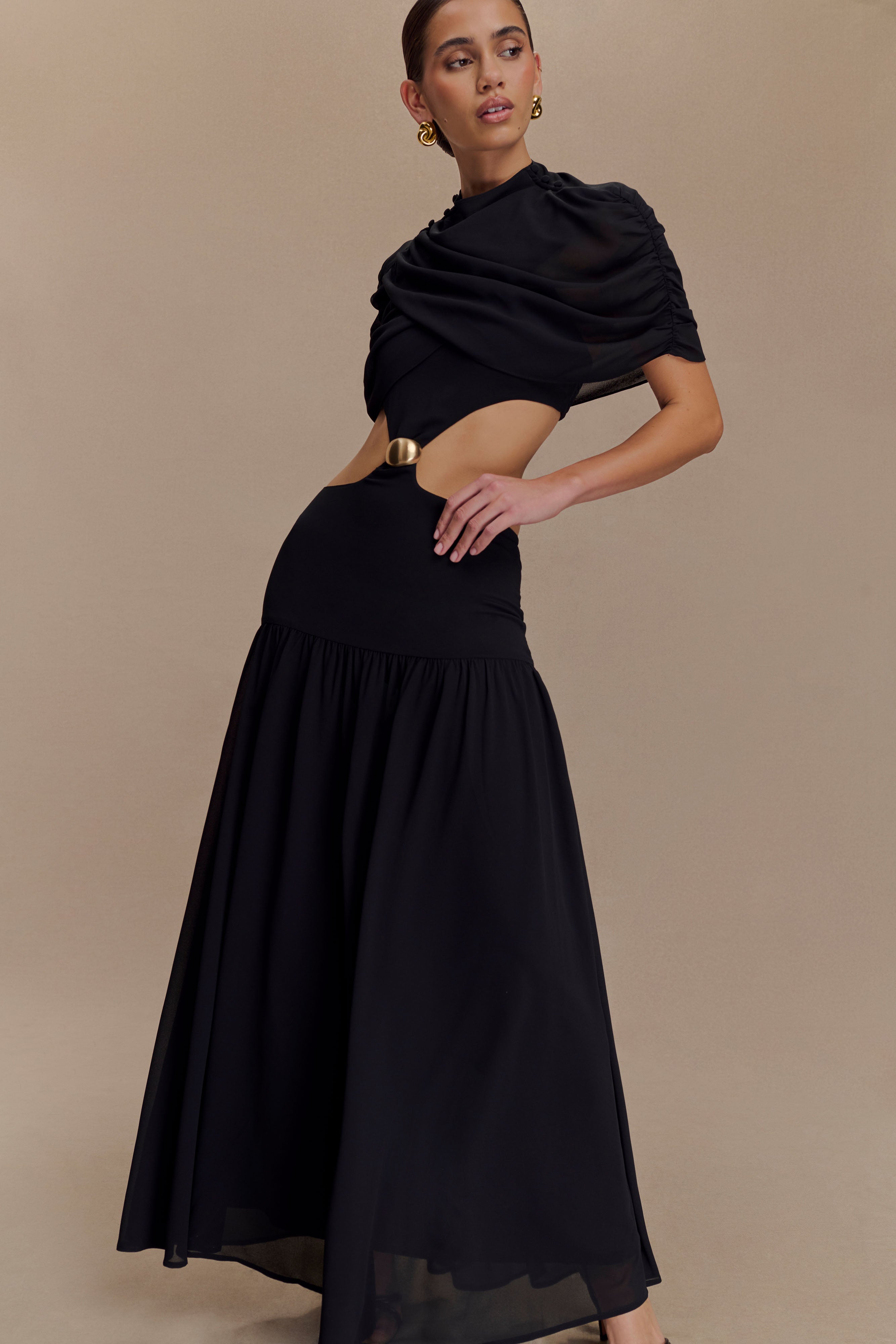 Georgina Chiffon Midi Dress - Black - Image 3