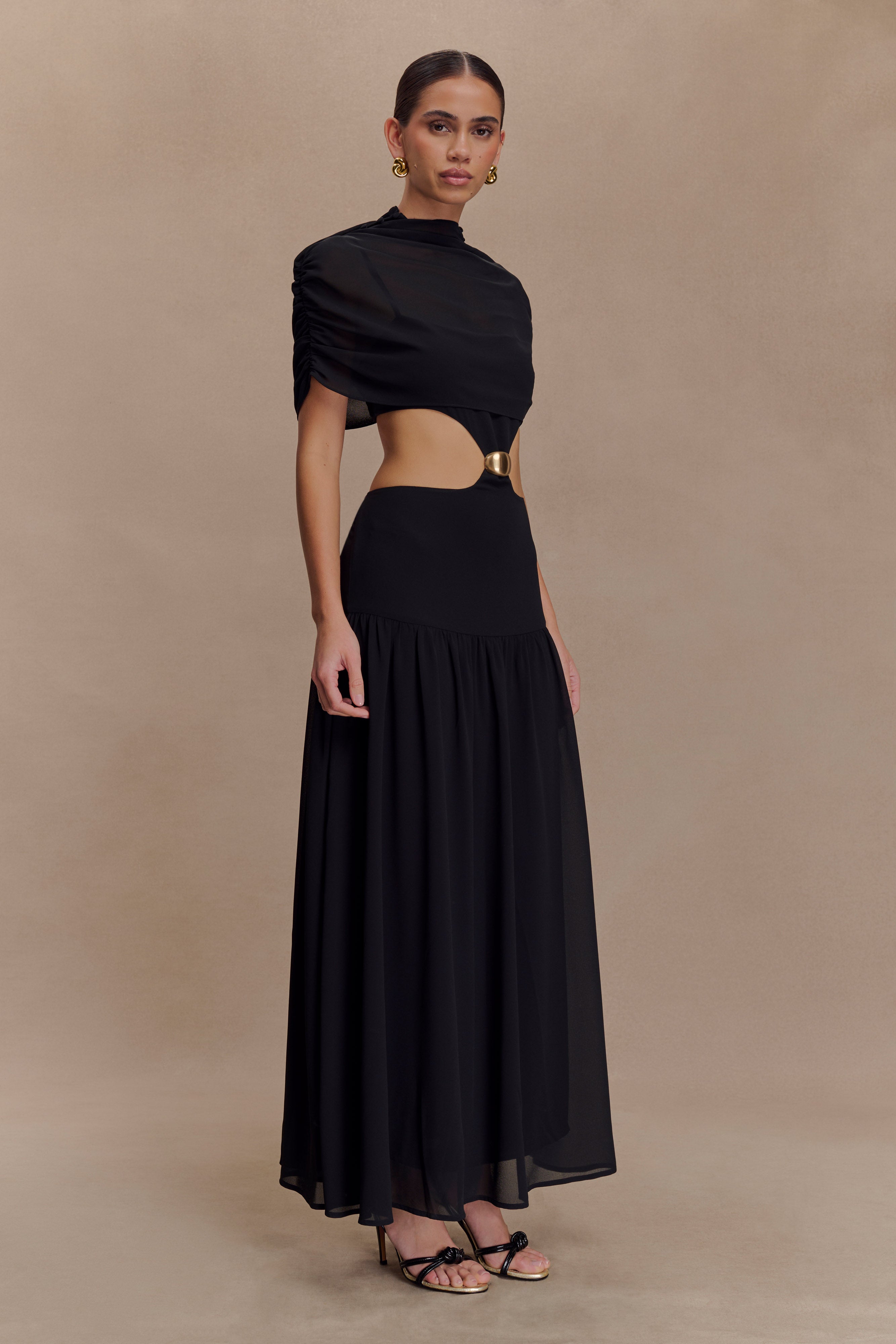 Georgina Chiffon Midi Dress - Black - Image 4