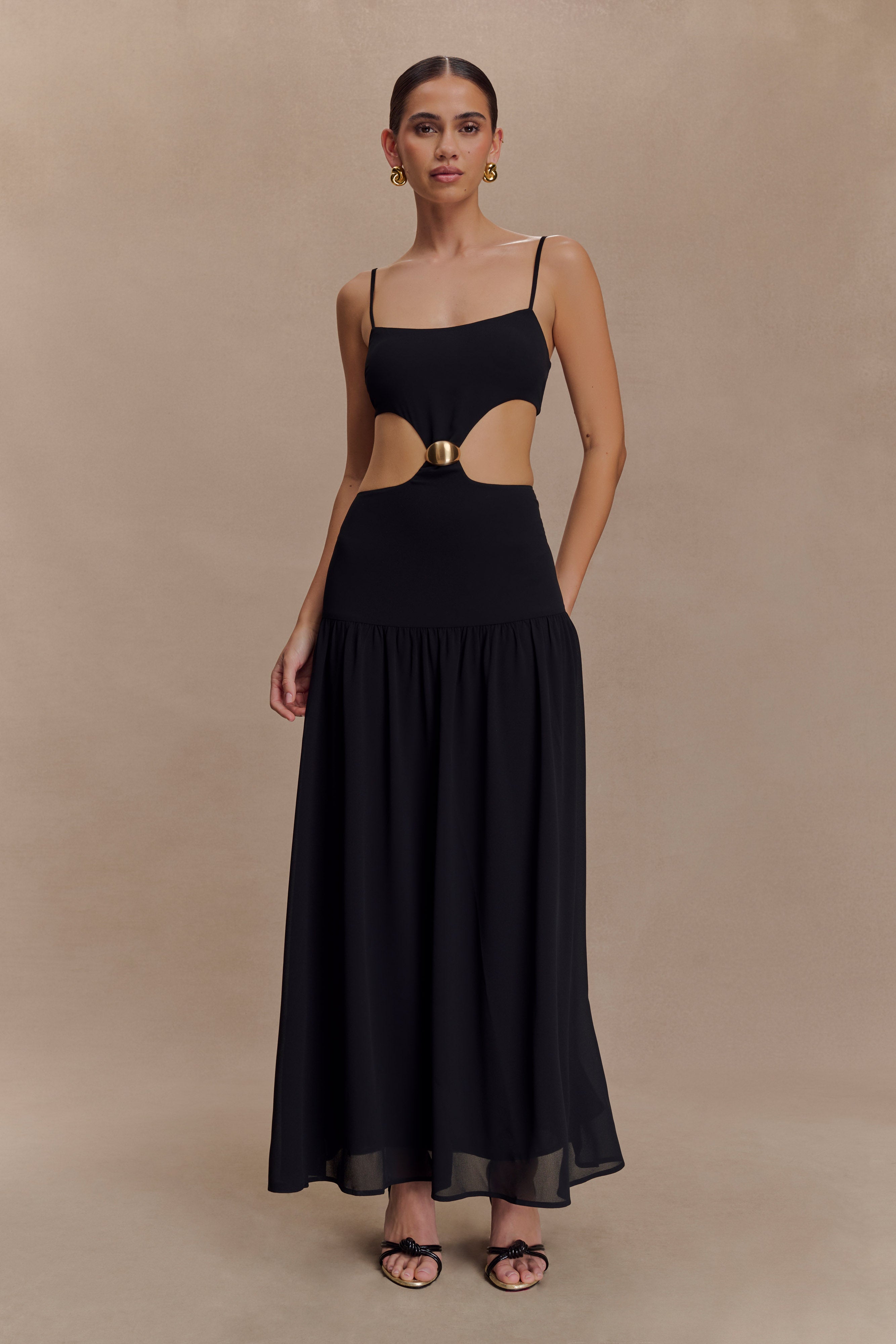 Georgina Chiffon Midi Dress - Black - Image 5