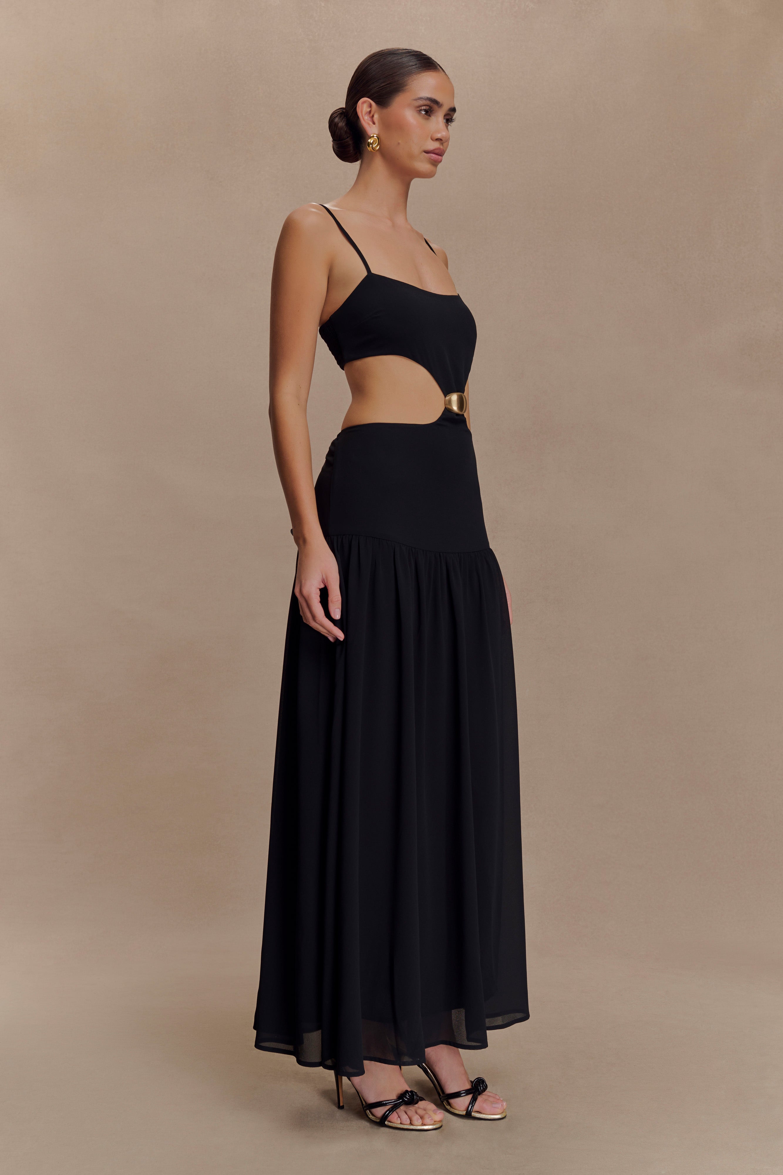 Georgina Chiffon Midi Dress - Black - Image 7