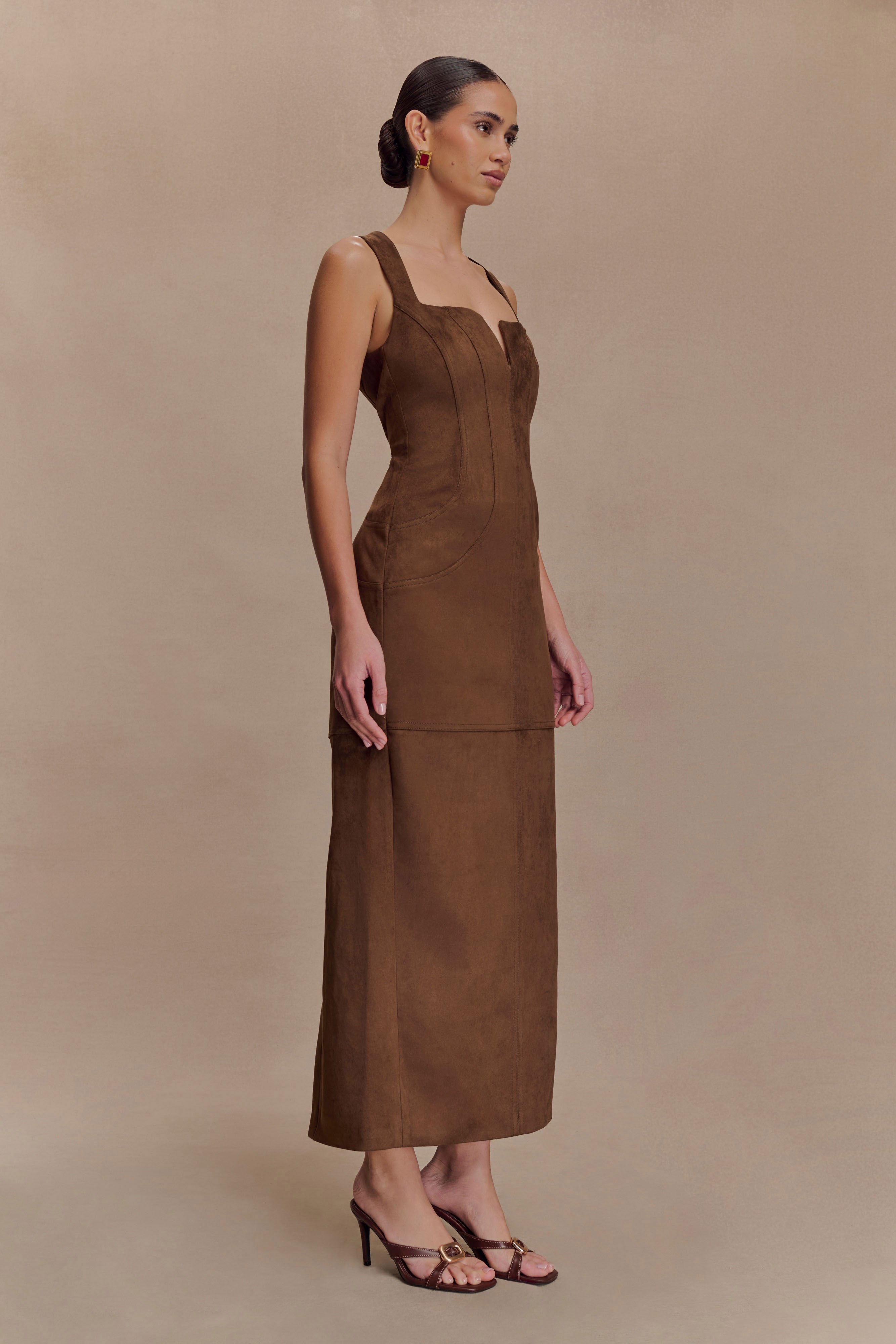 Liam Faux Suede Maxi Dress - Dark Chocolate - Image 5