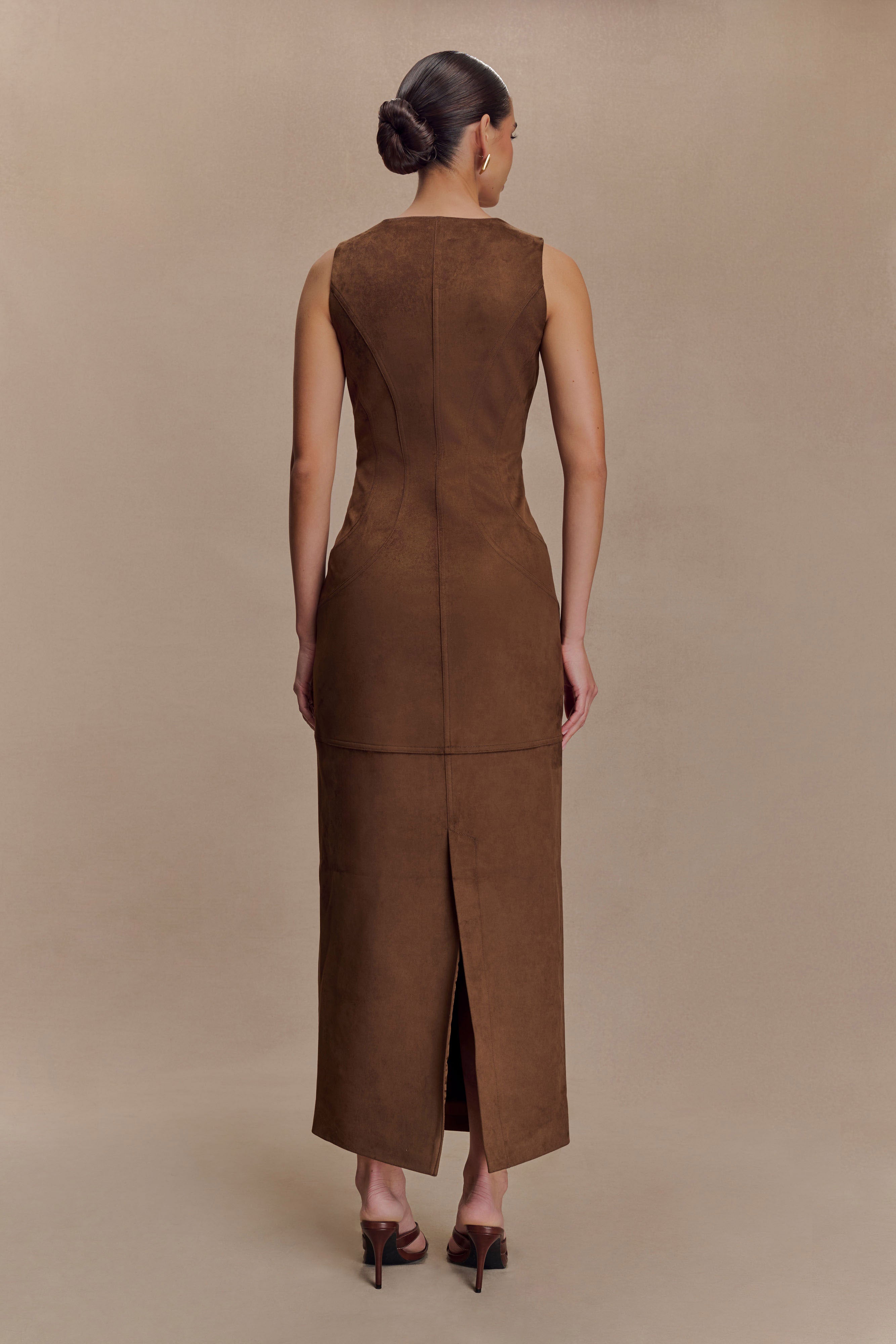 Alternative view of Liam Faux Suede Maxi Dress - Dark Chocolate