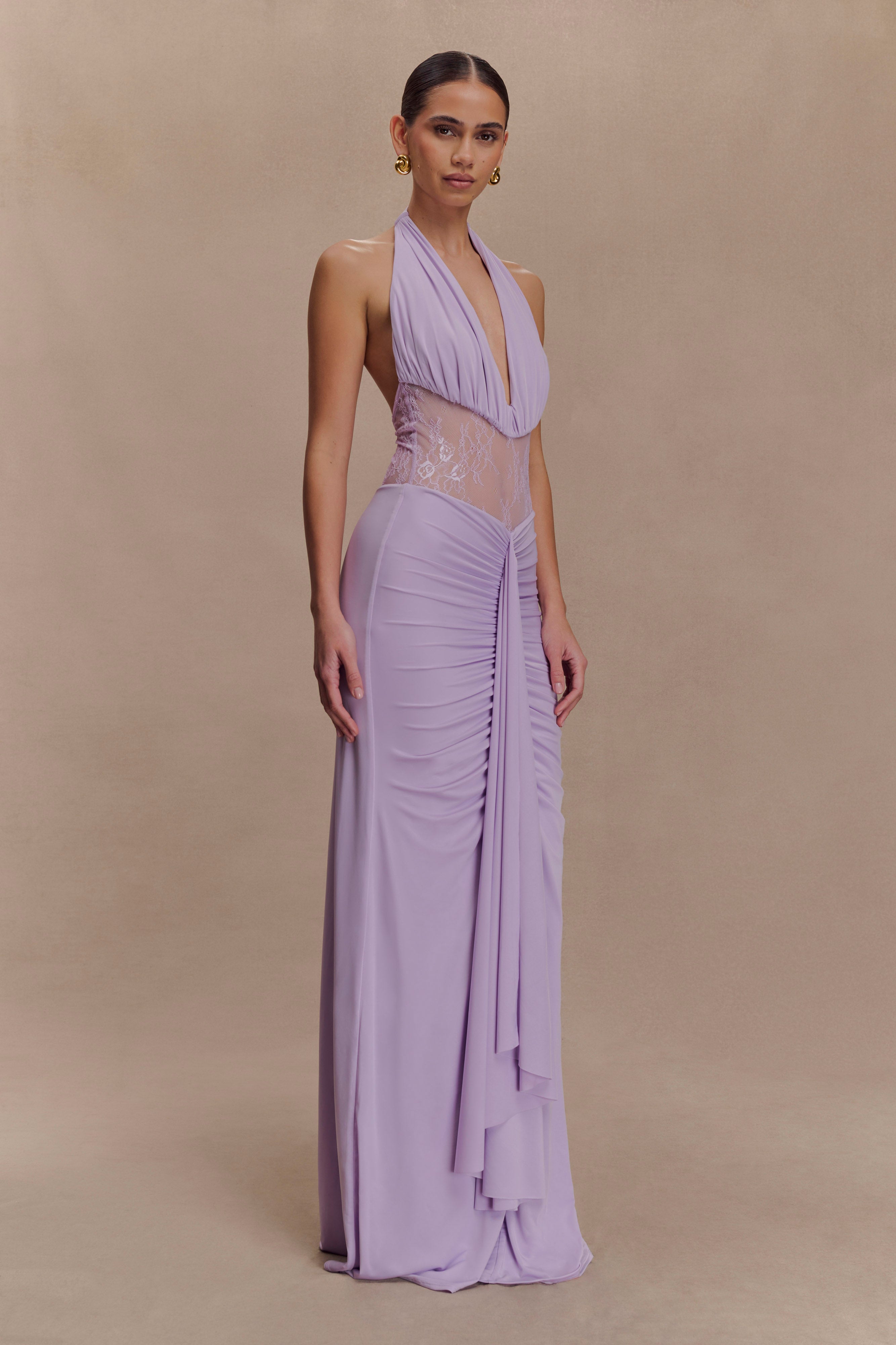 Bonnie Slinky And Lace Maxi Dress - Lilac - Image 5