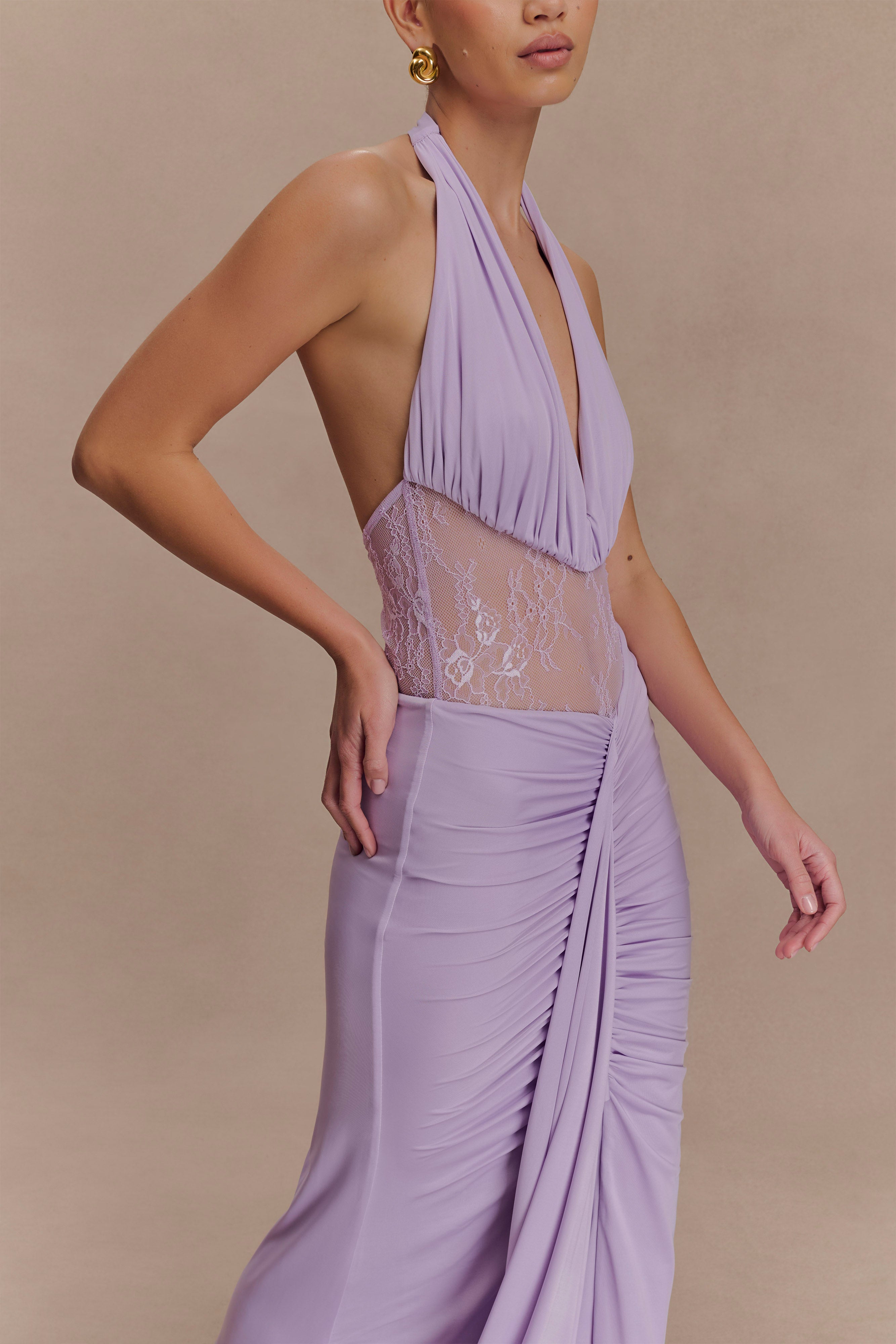 Bonnie Slinky And Lace Maxi Dress - Lilac - Image 3