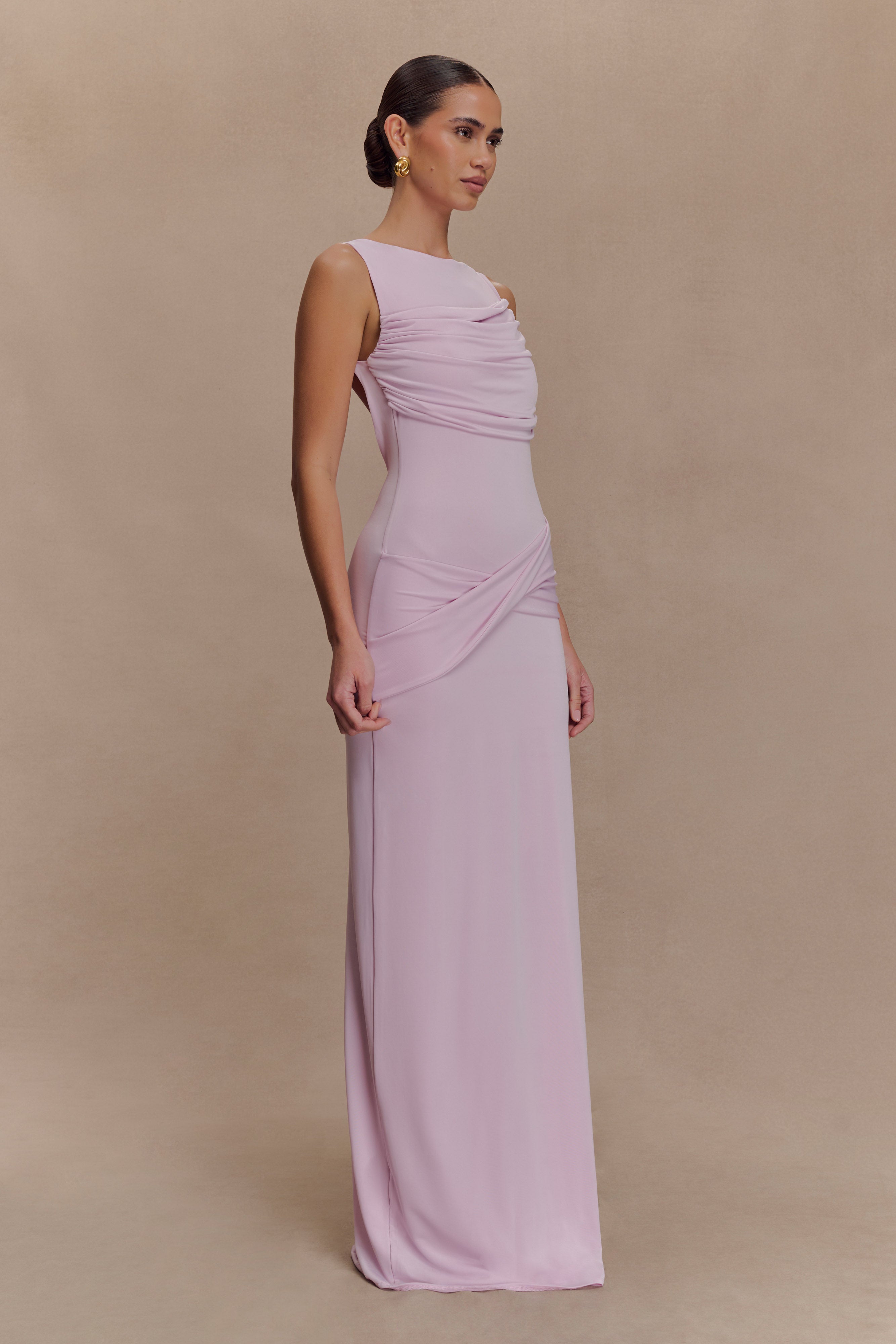 Henley Slinky Drape Maxi Dress - Baby Pink - Image 5