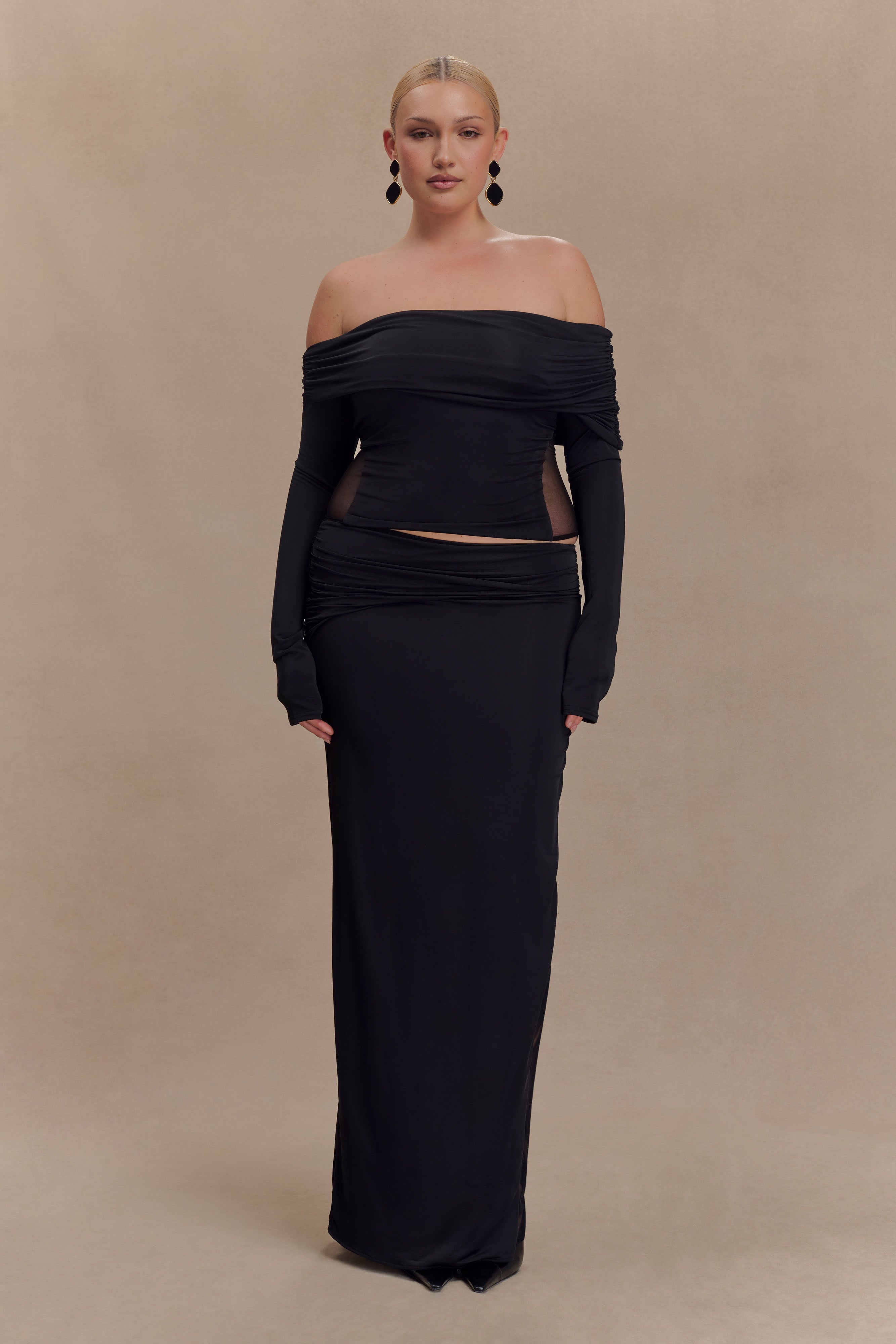 Judy Slinky And Mesh Maxi Skirt - Black - Image 6