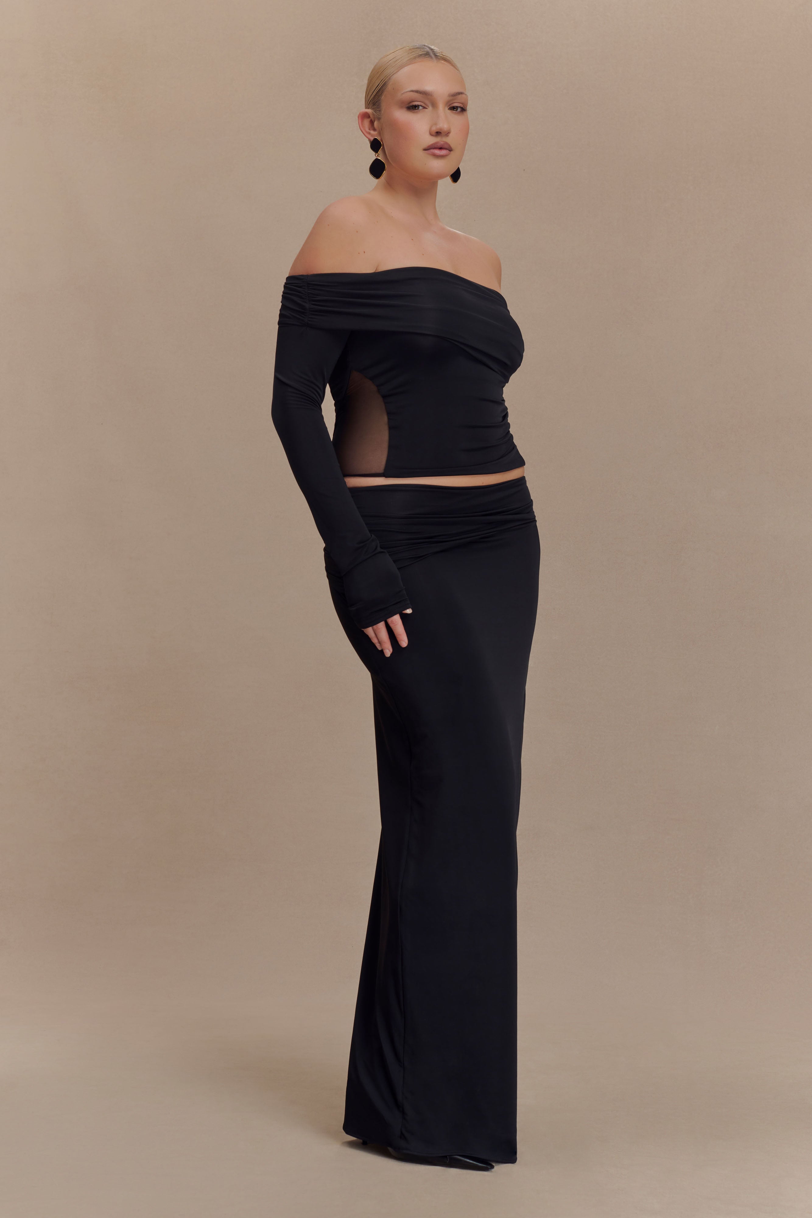 Judy Slinky And Mesh Maxi Skirt - Black - Image 5