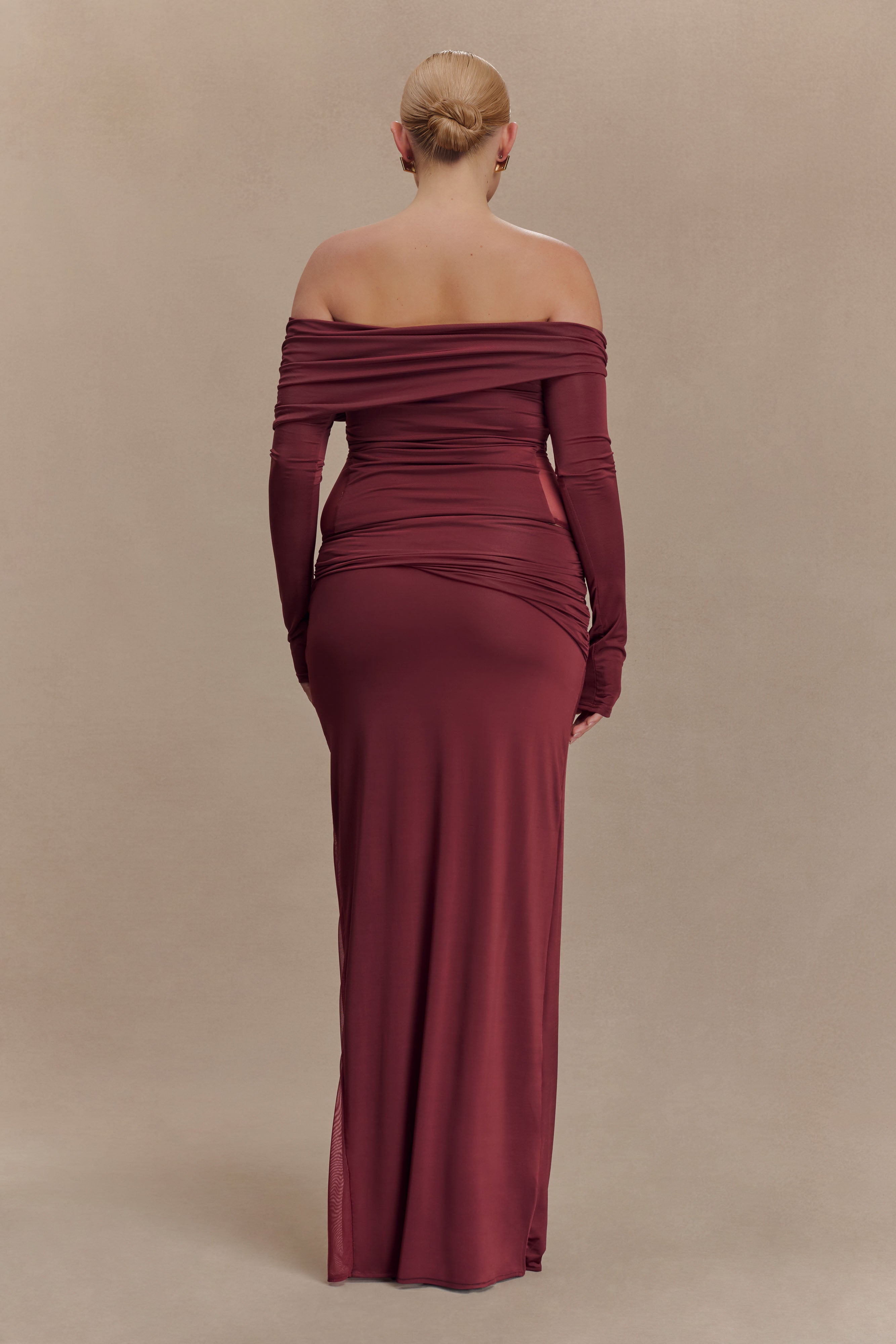 Judy Slinky And Mesh Maxi Skirt - Wine - Image 6