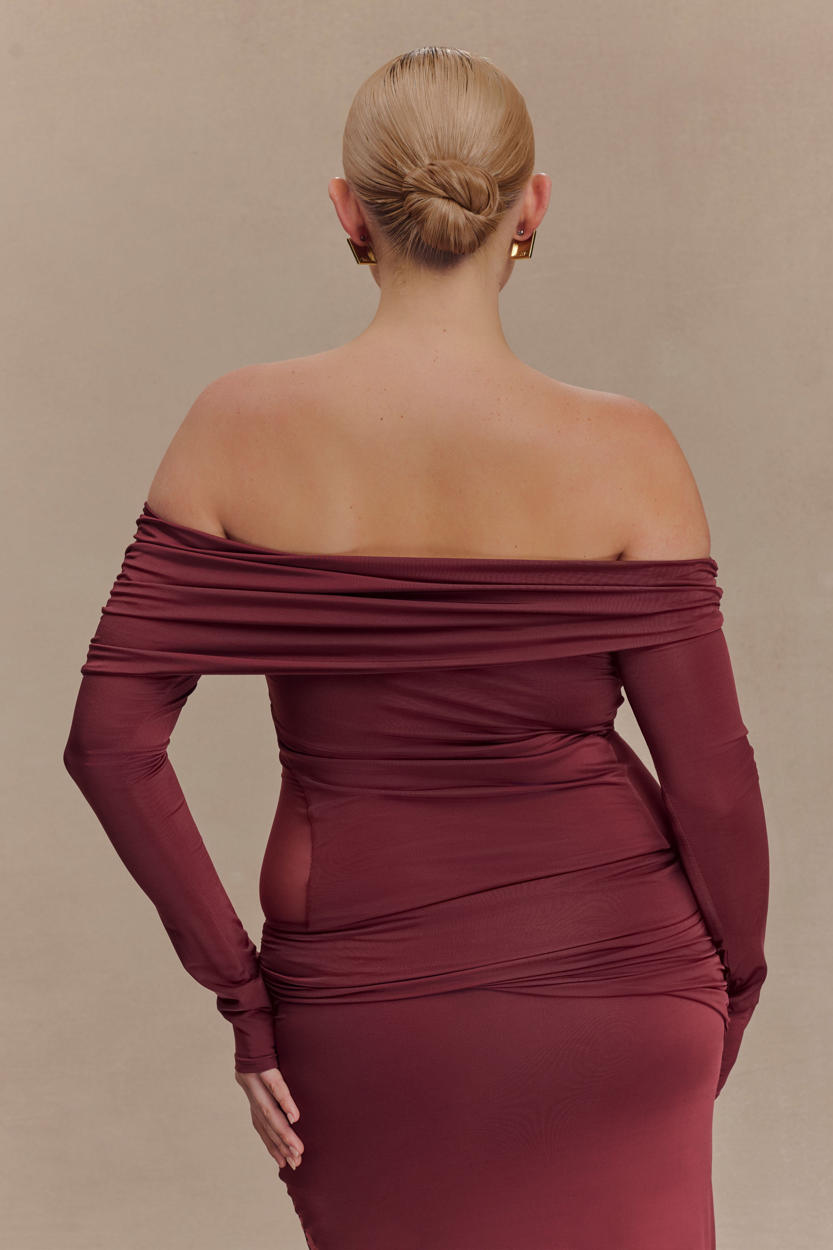 Judy Slinky And Mesh Off Shoulder Top - Wine - Image 6