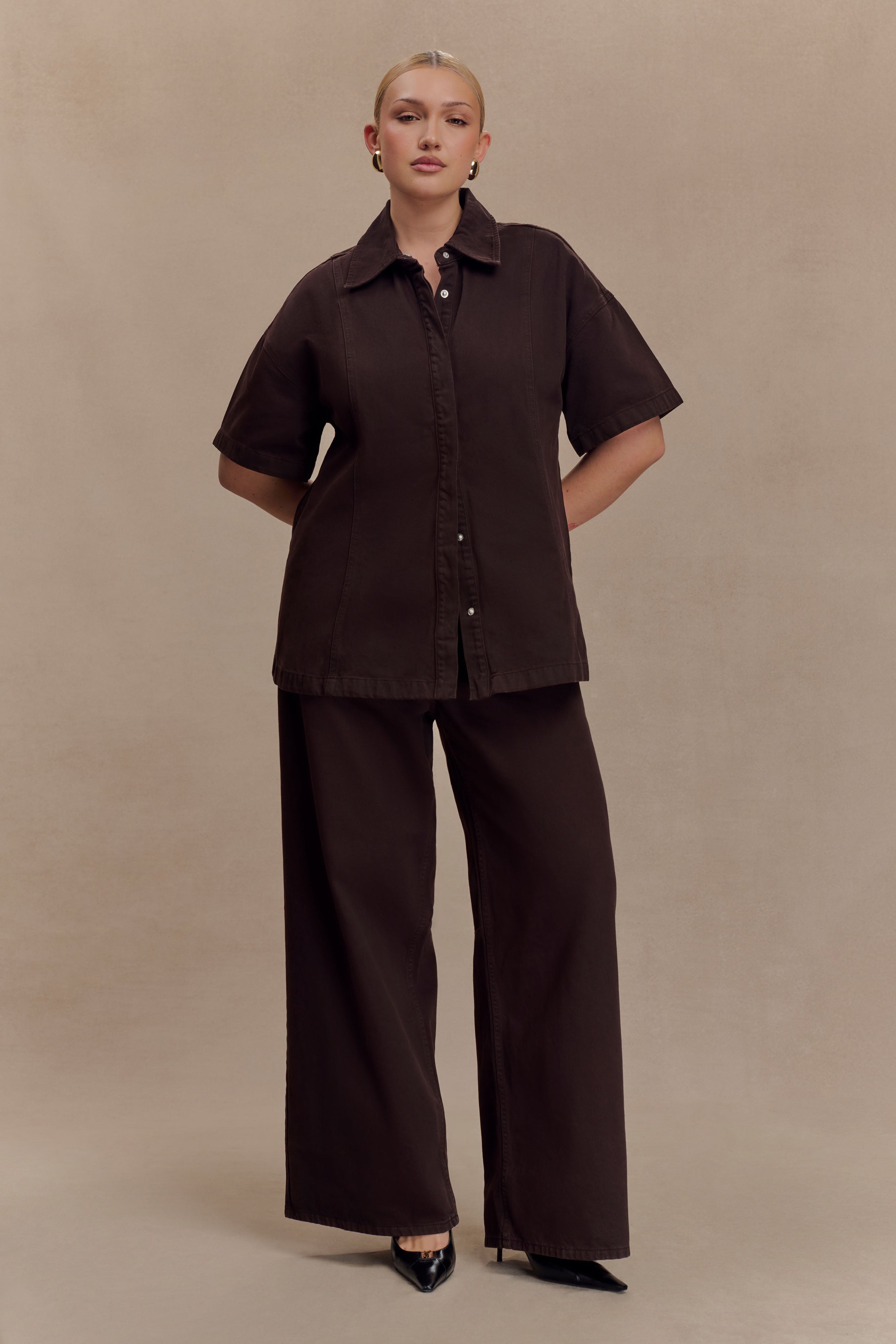 Maya Oversized Denim Shirt - Chocolate - Image 6