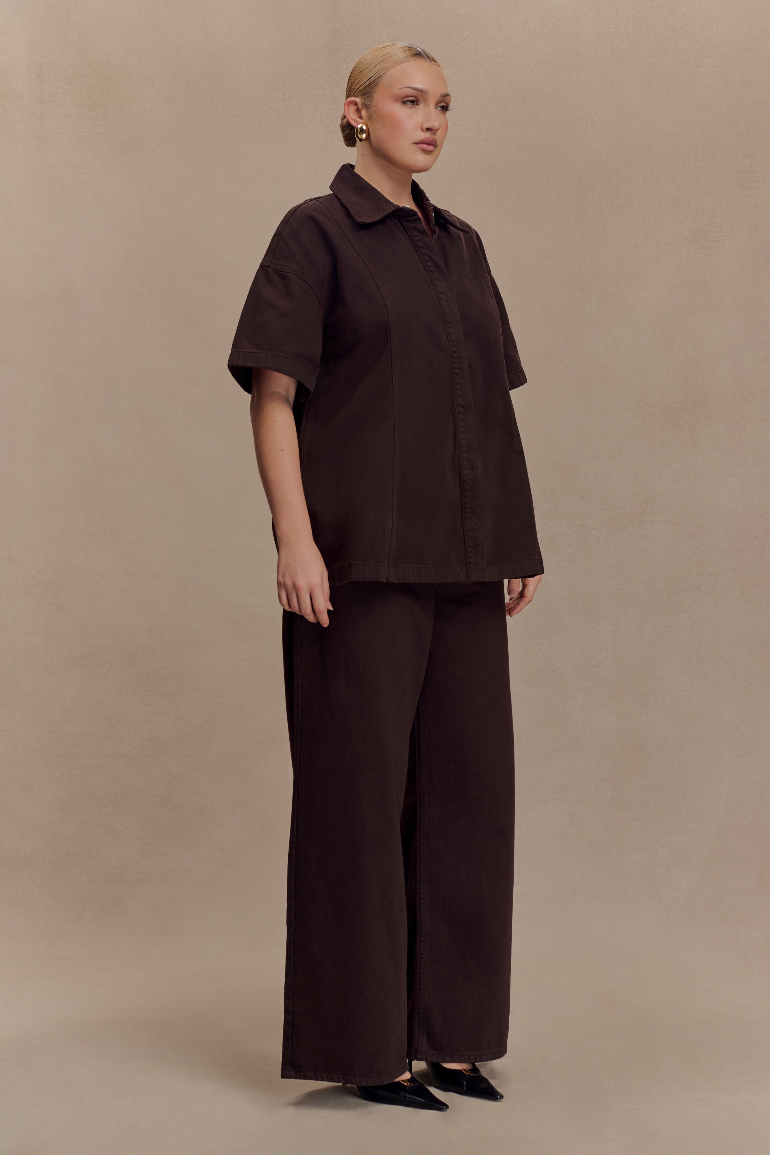 Maya Oversized Denim Shirt - Chocolate - Image 8