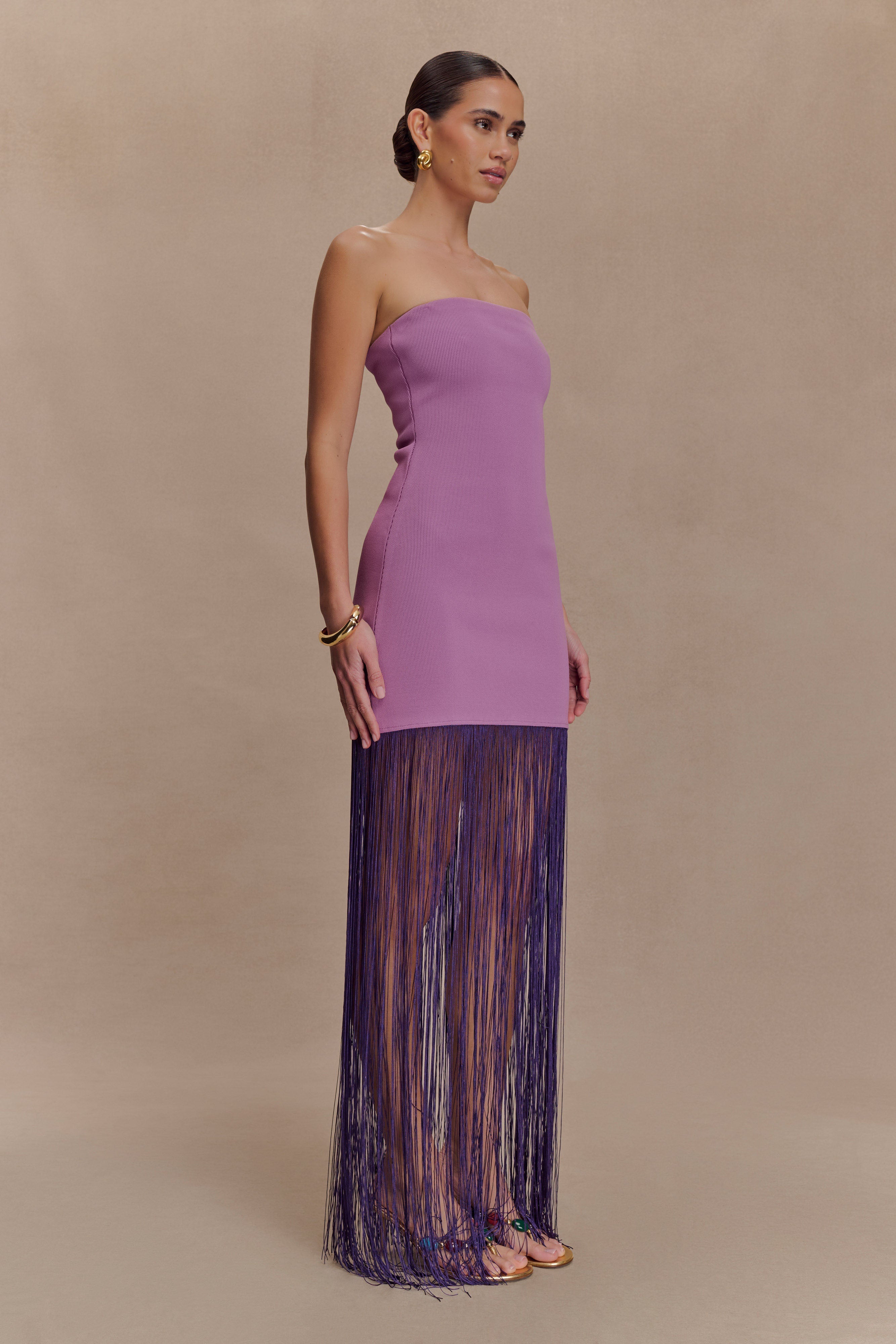 Koah Fringe Bandage Knit Maxi Dress - Purple - Image 7
