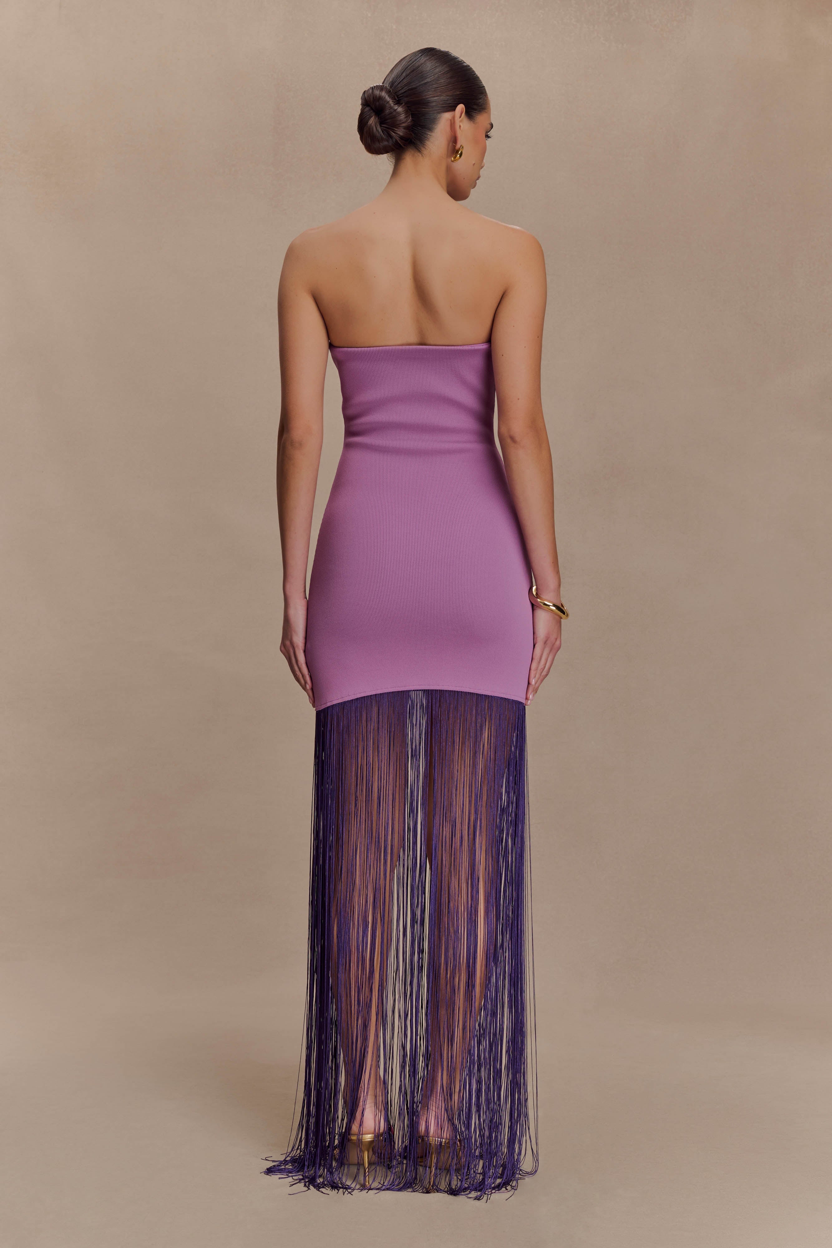 Koah Fringe Bandage Knit Maxi Dress - Purple - Image 5