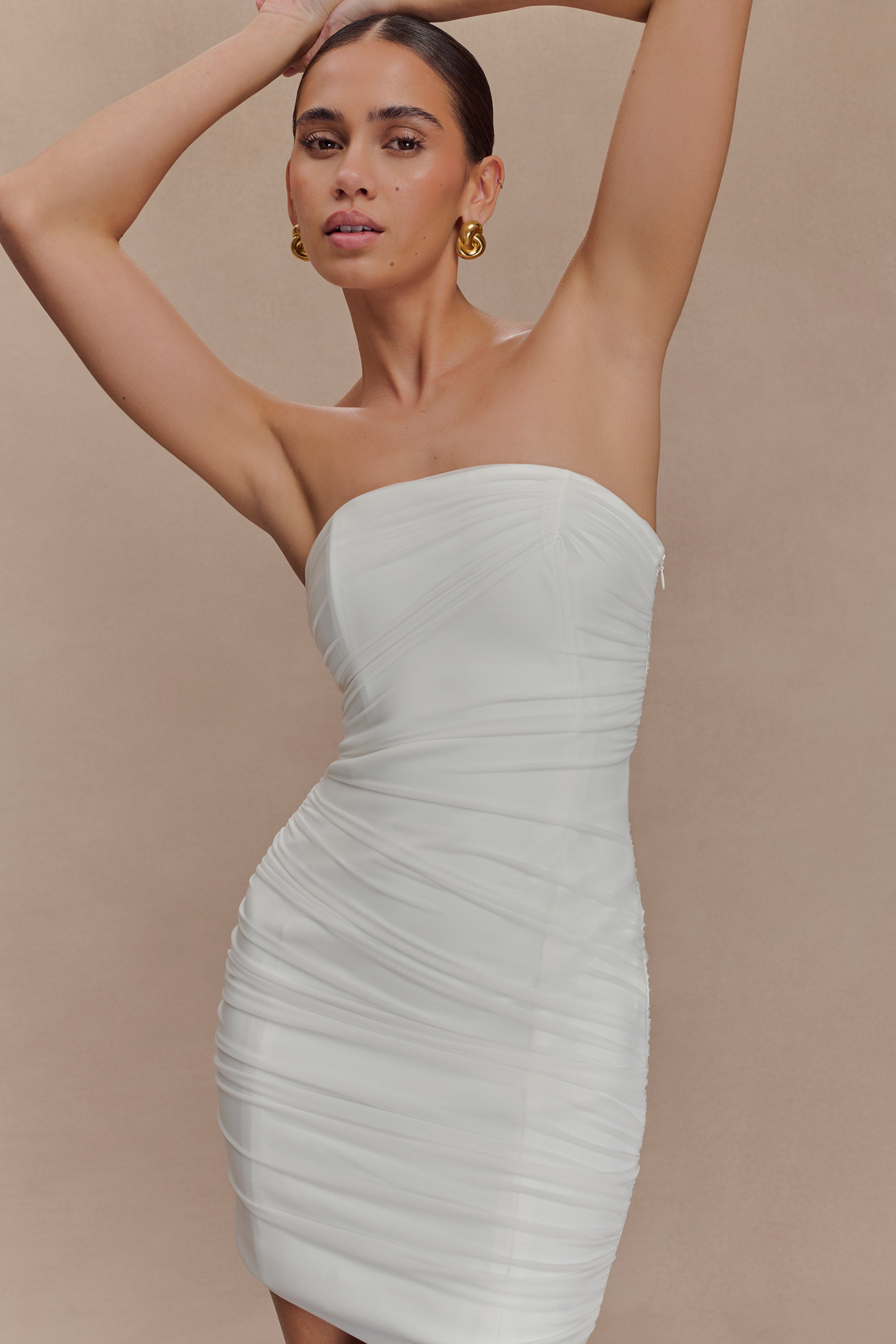 Jianna Strapless Mesh Mini Dress - White - Image 3