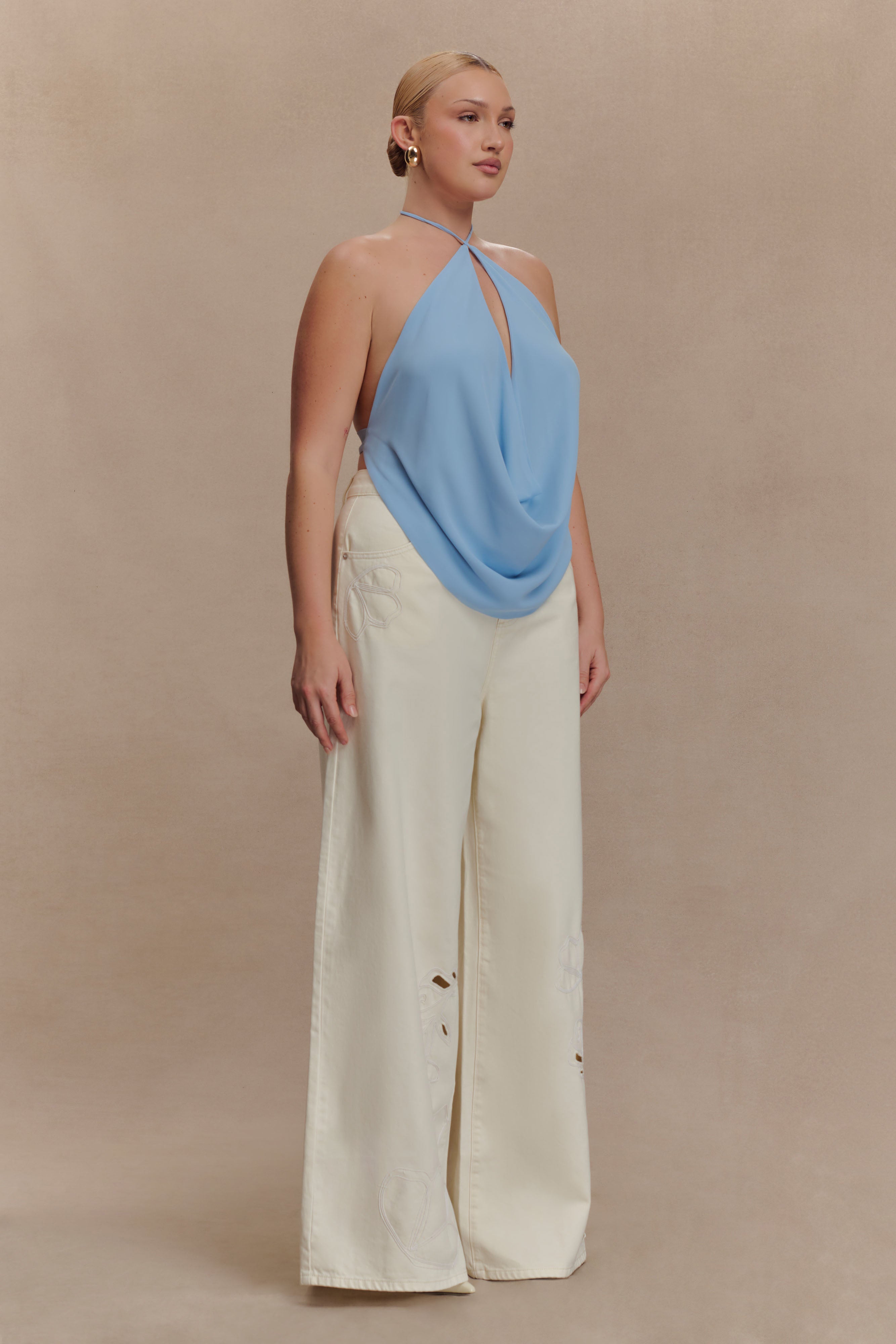 Katalina Chiffon Cowl Halter Top - Sky Blue - Image 8