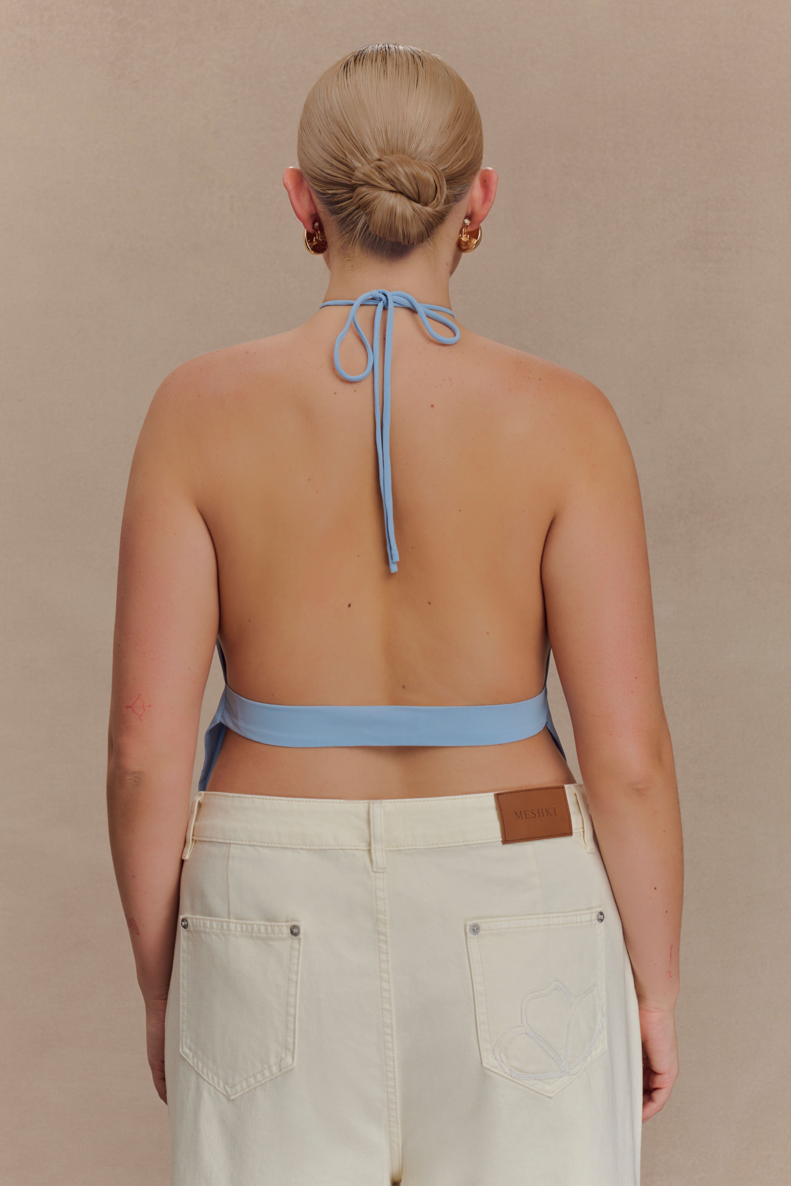 Katalina Chiffon Cowl Halter Top - Sky Blue - Image 7