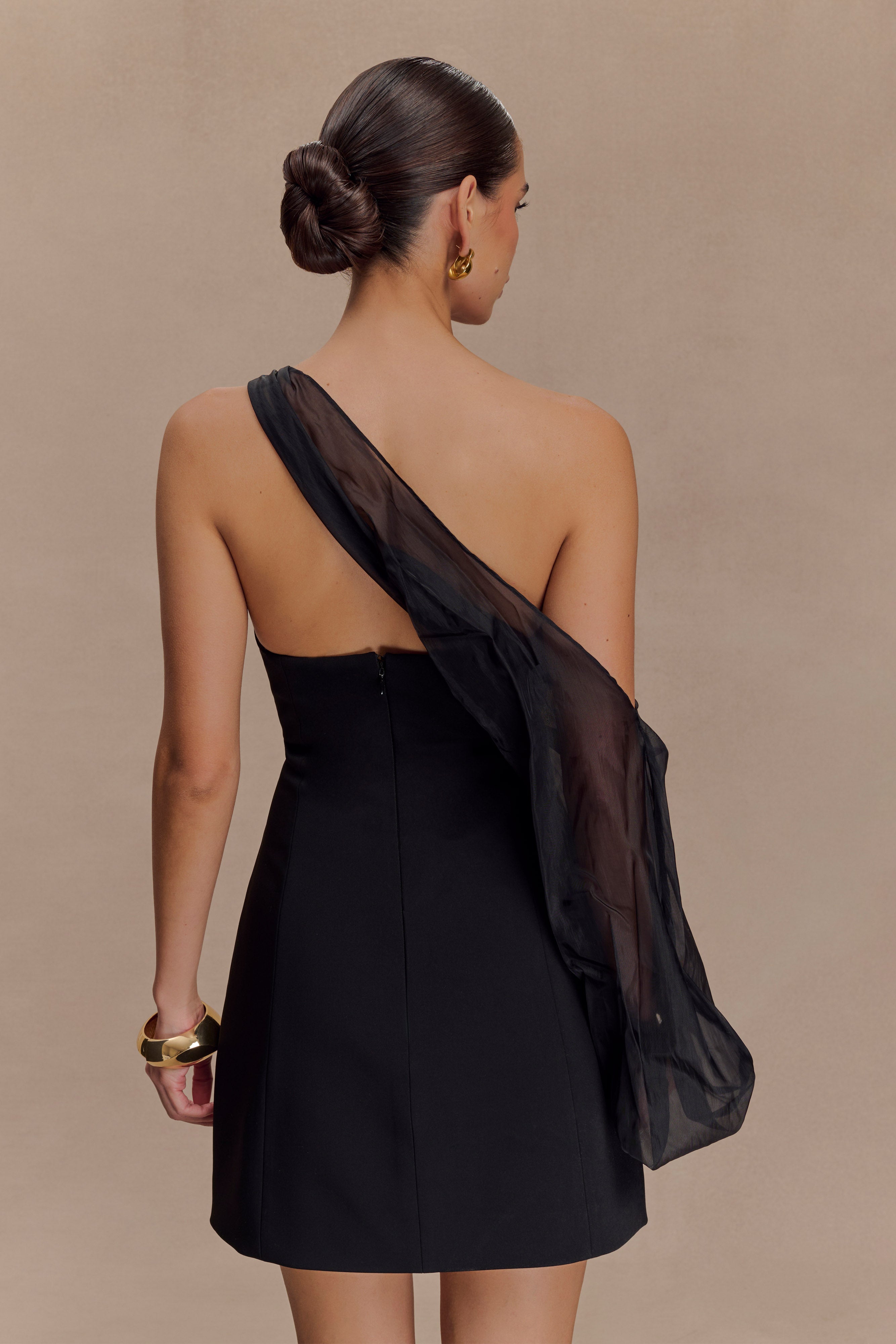Effie Organza One Sleeve Mini Dress - Black - Image 2