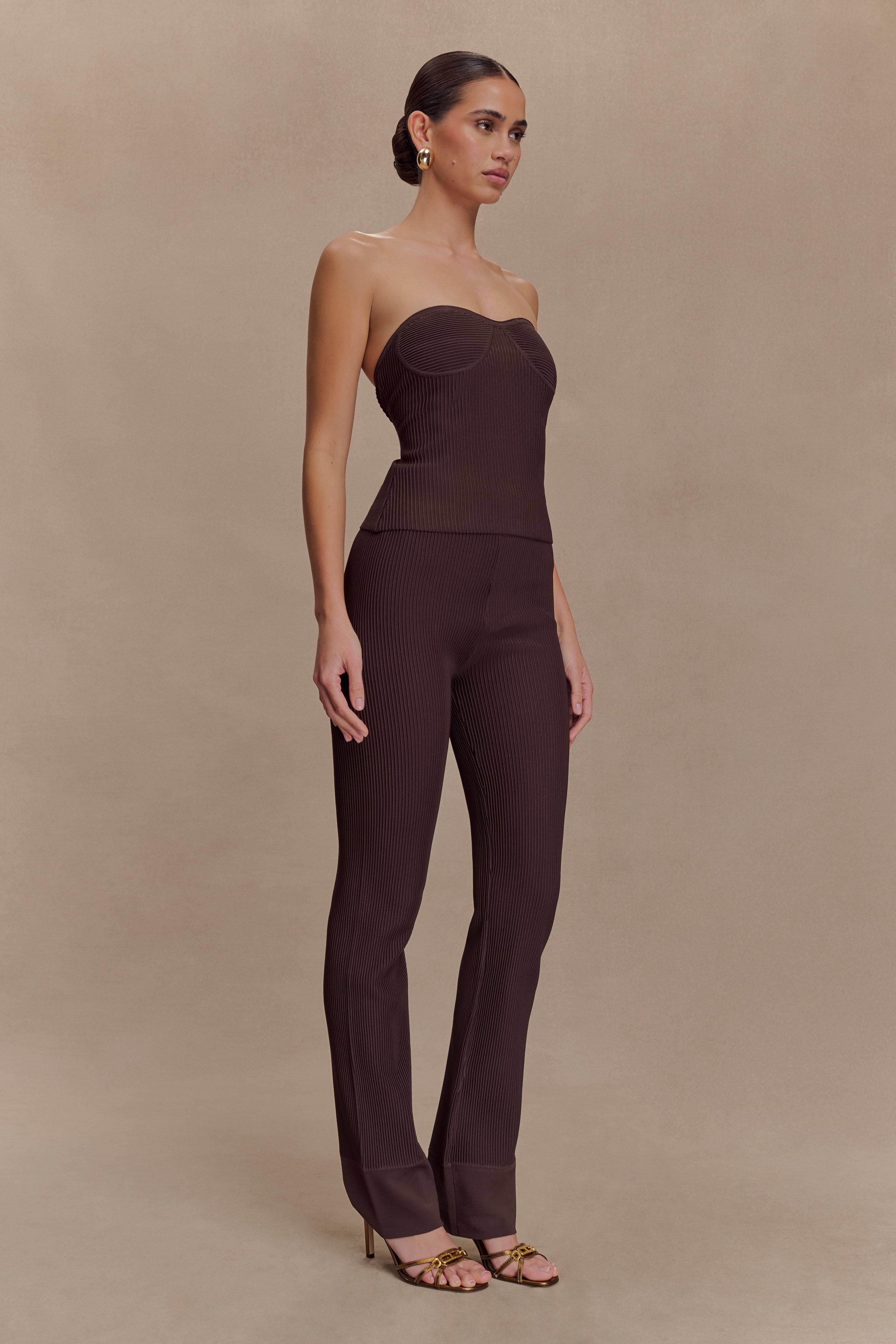 Elodie Ribbed Knit Pants - Chocolate - Image 3