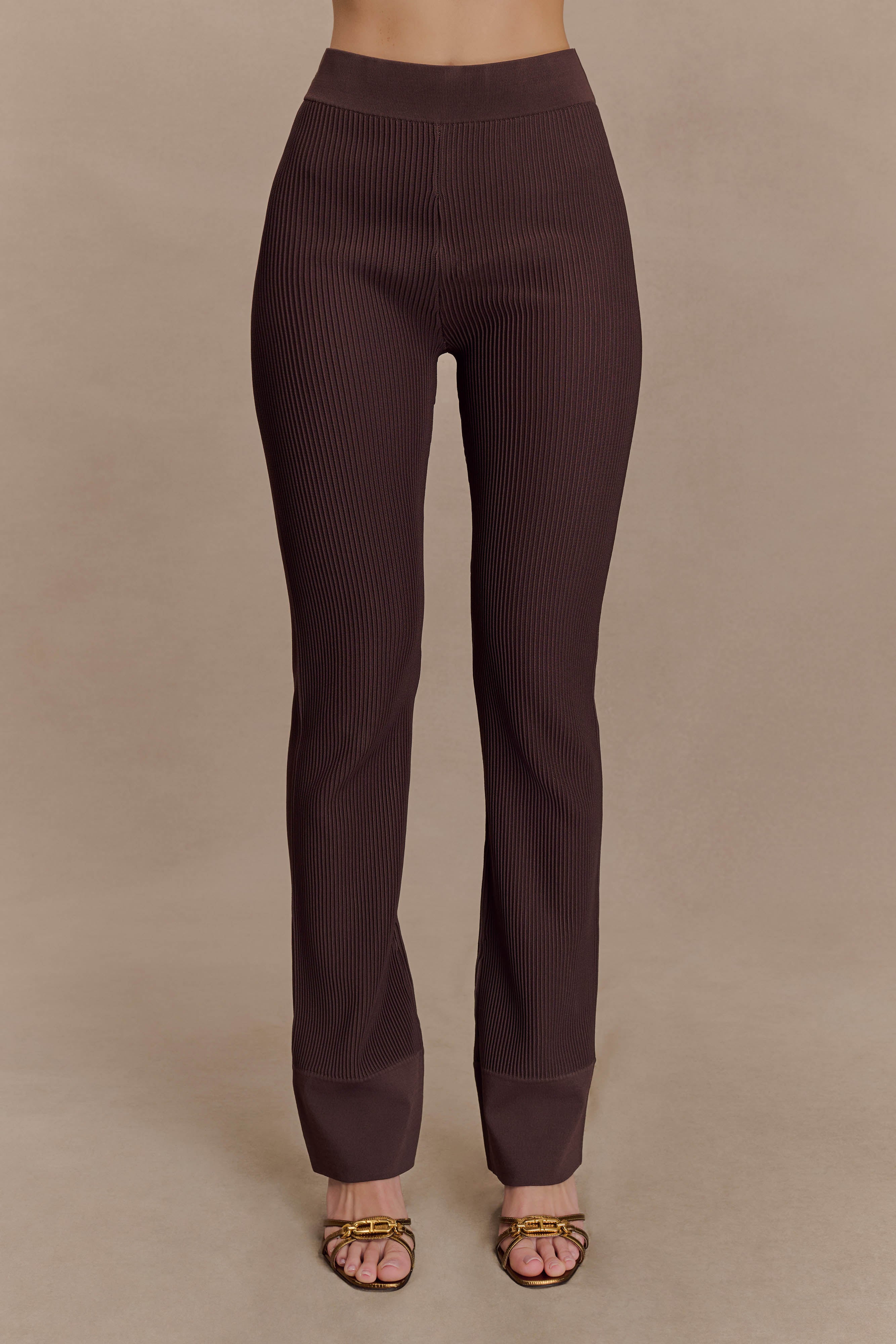 Elodie Ribbed Knit Pants - Chocolate - Image 6