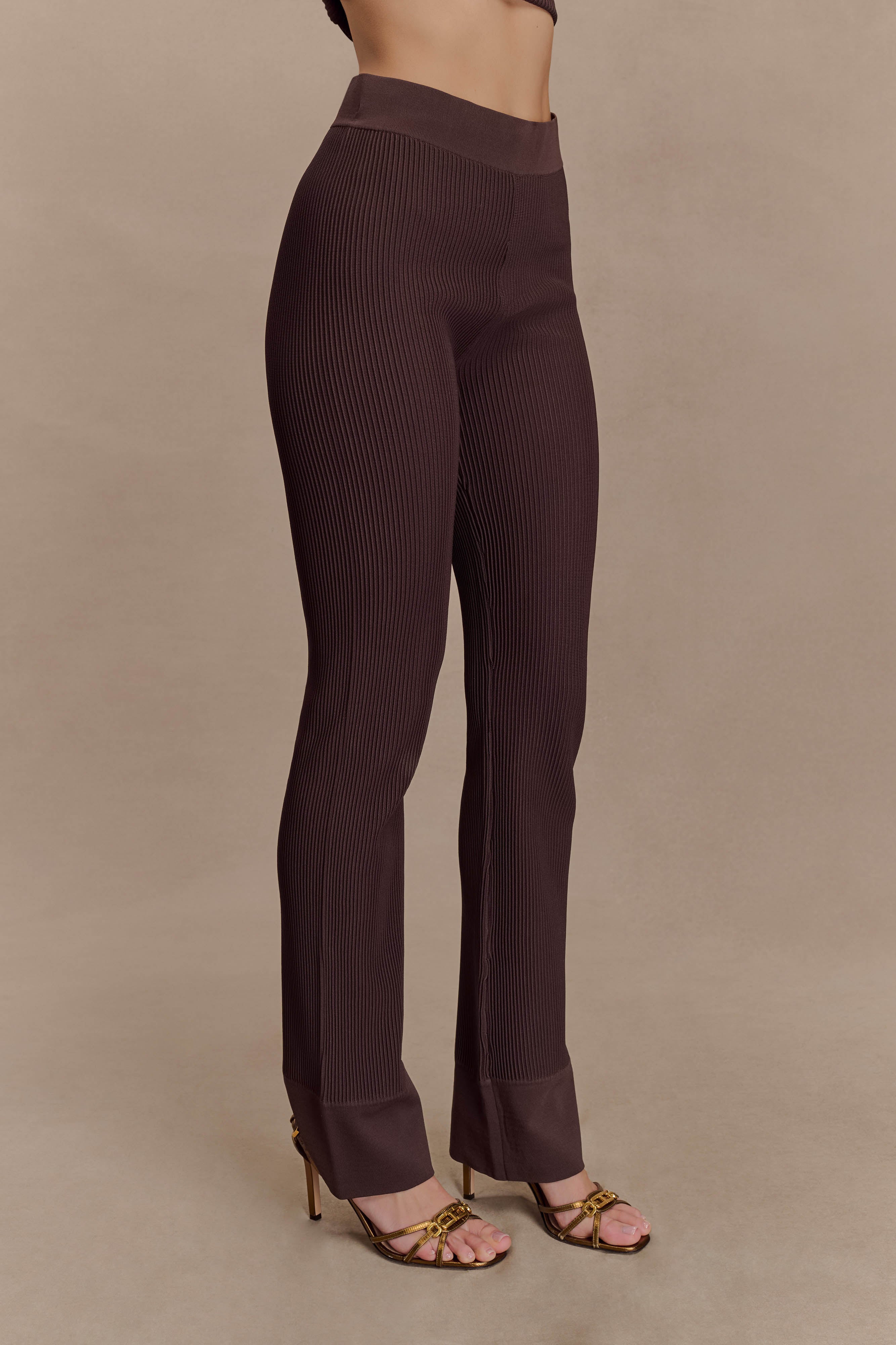 Elodie Ribbed Knit Pants - Chocolate - Image 4