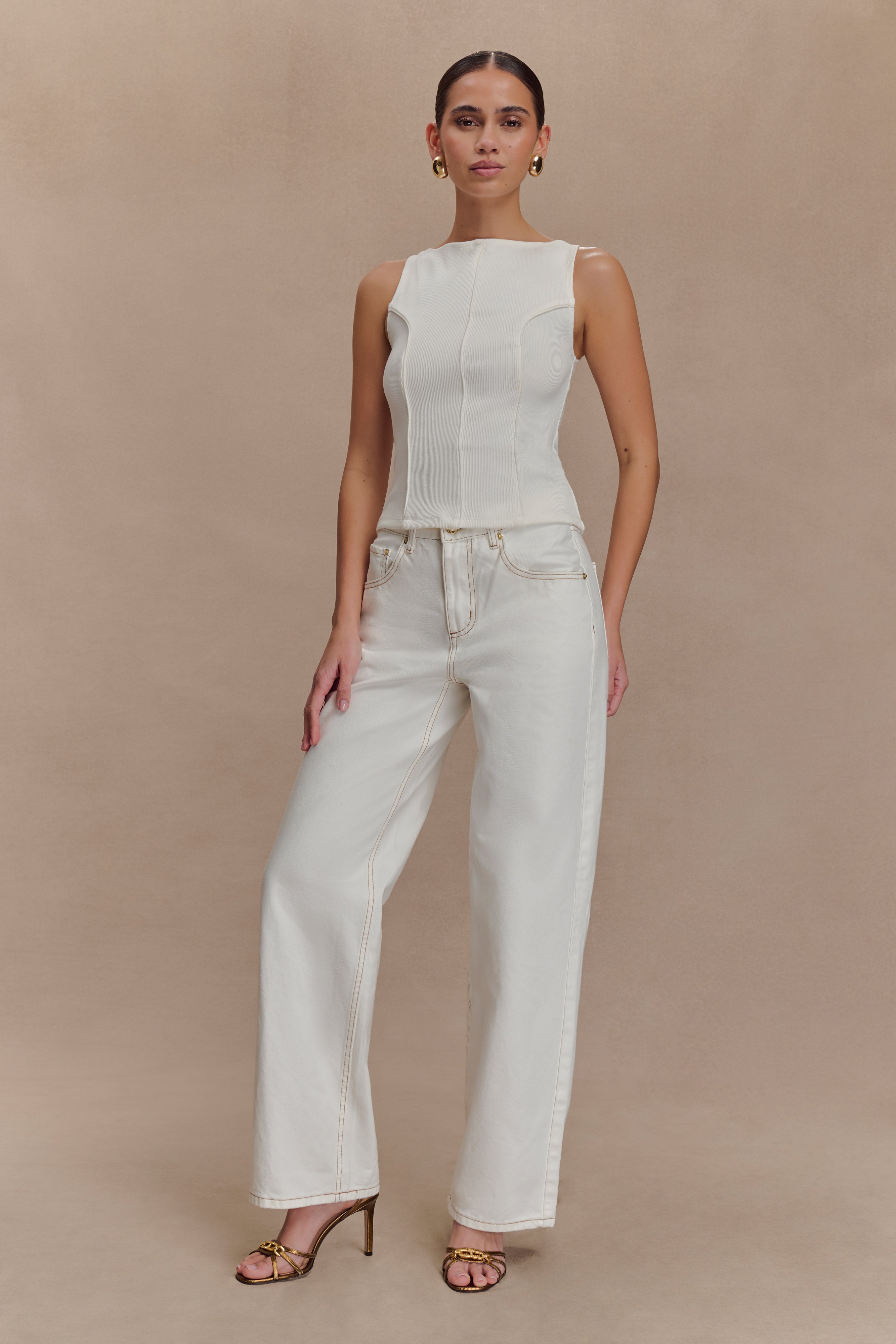 Coraline Panelled Sleeveless Top - White - Image 6