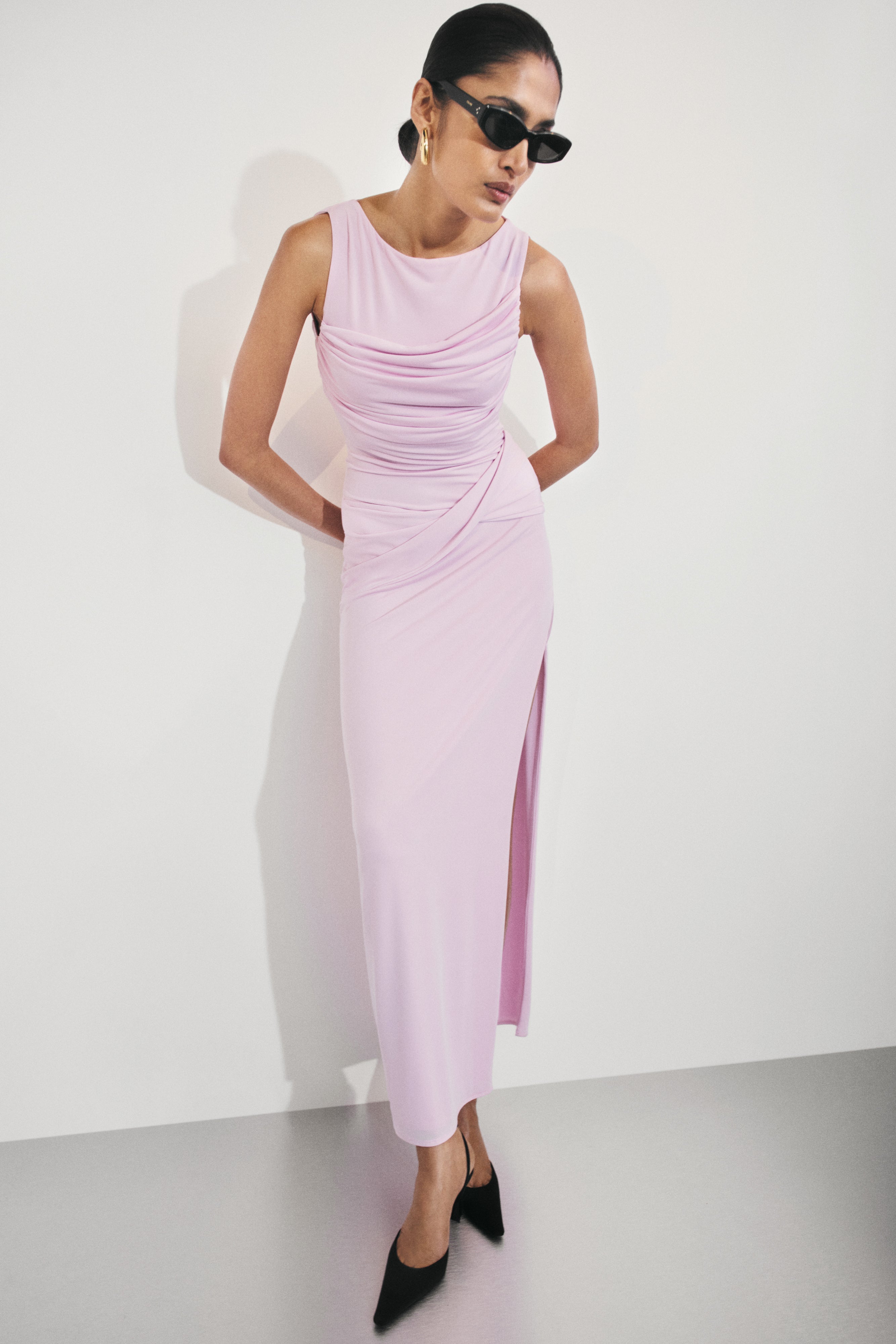 Henley Slinky Drape Maxi Dress - Baby Pink - Image 8
