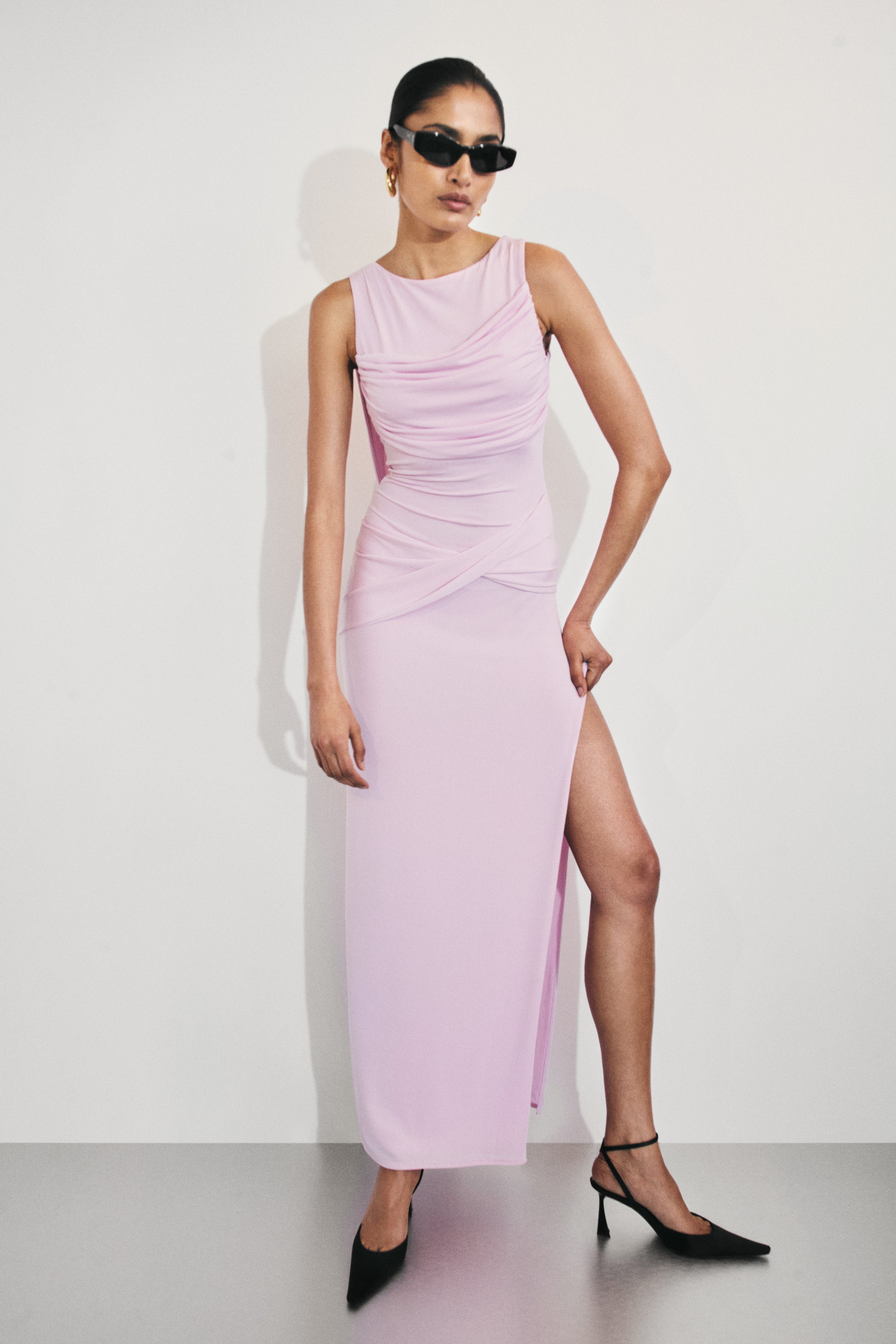 Henley Slinky Drape Maxi Dress - Baby Pink - Image 6