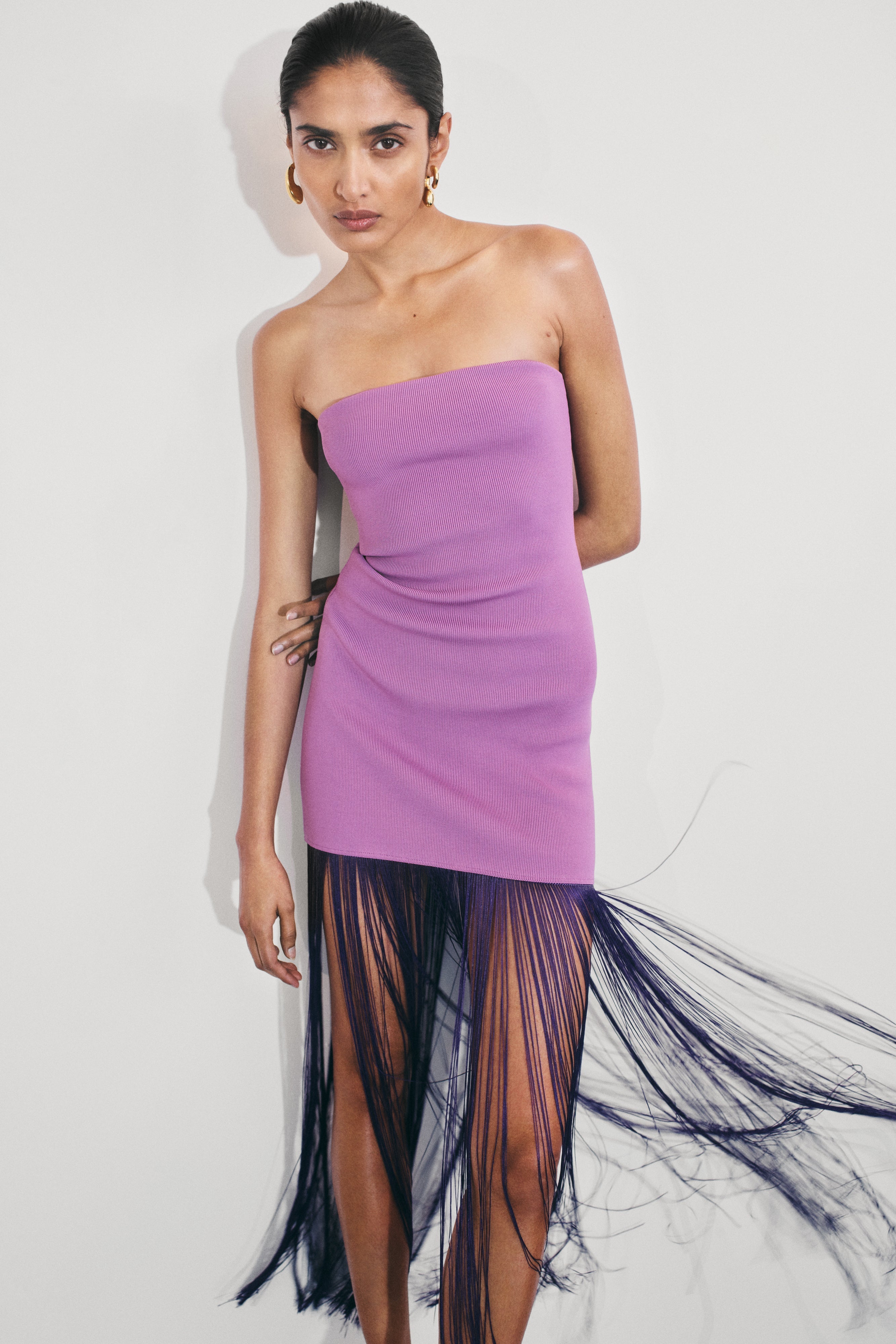 Koah Fringe Bandage Knit Maxi Dress - Purple - Image 3