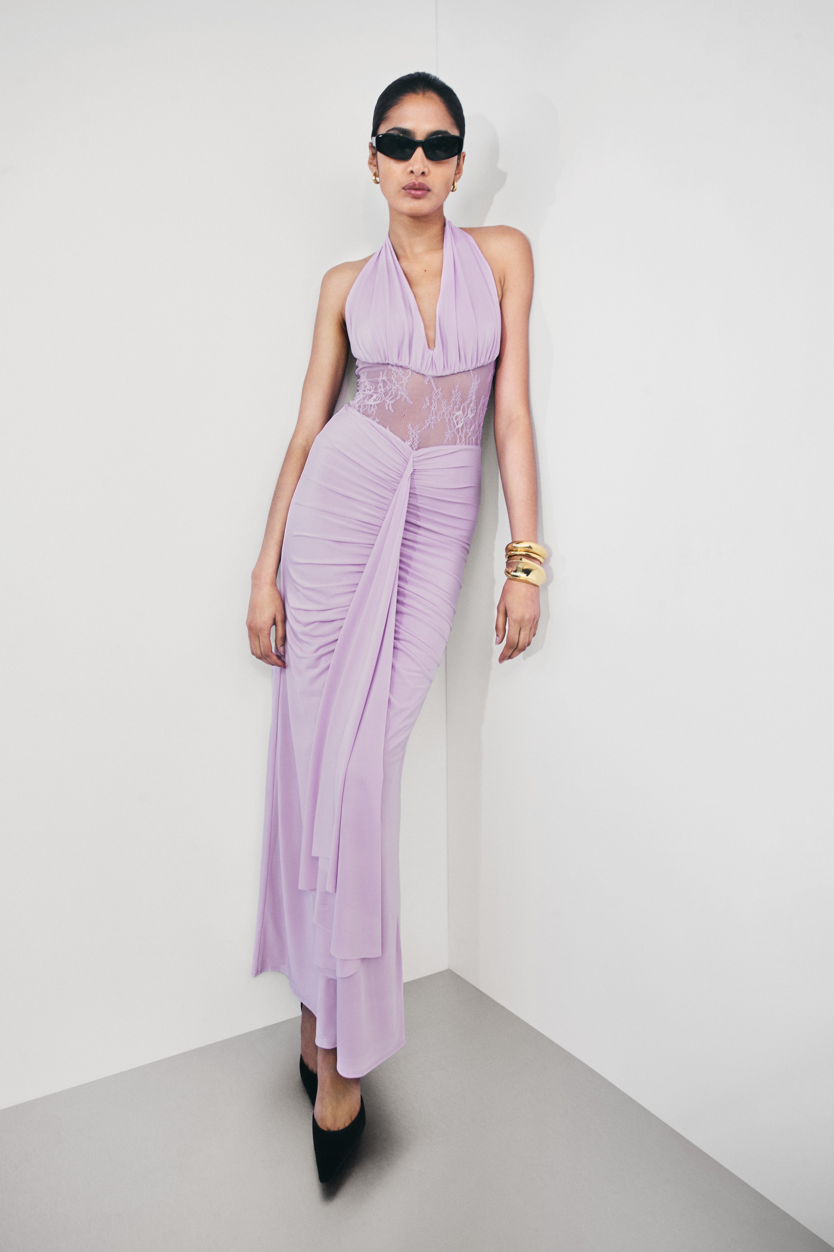 Alternative view of Bonnie Slinky And Lace Maxi Dress - Lilac