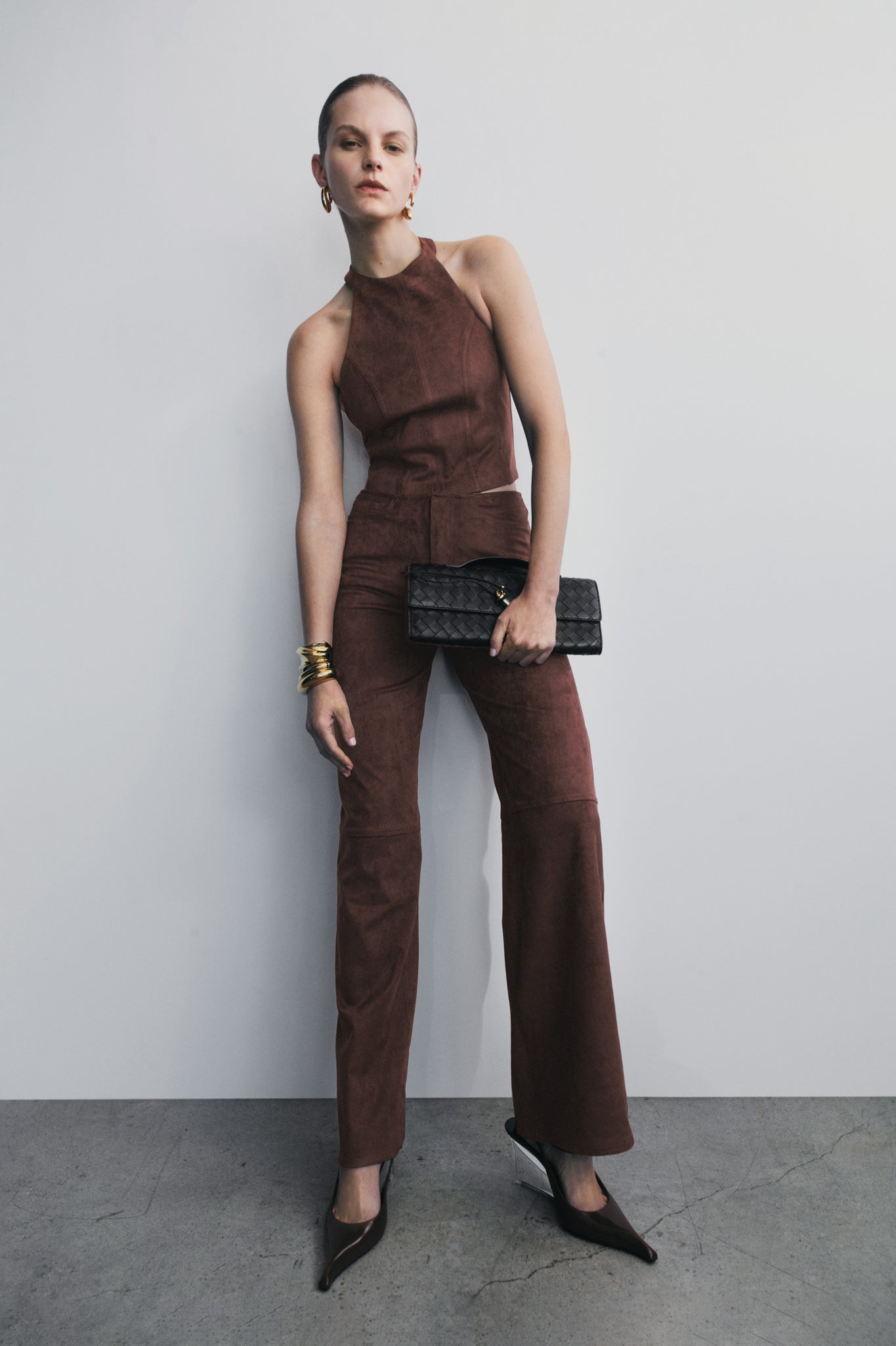 Alternative view of Logan Faux Suede Halter Top - Dark Chocolate