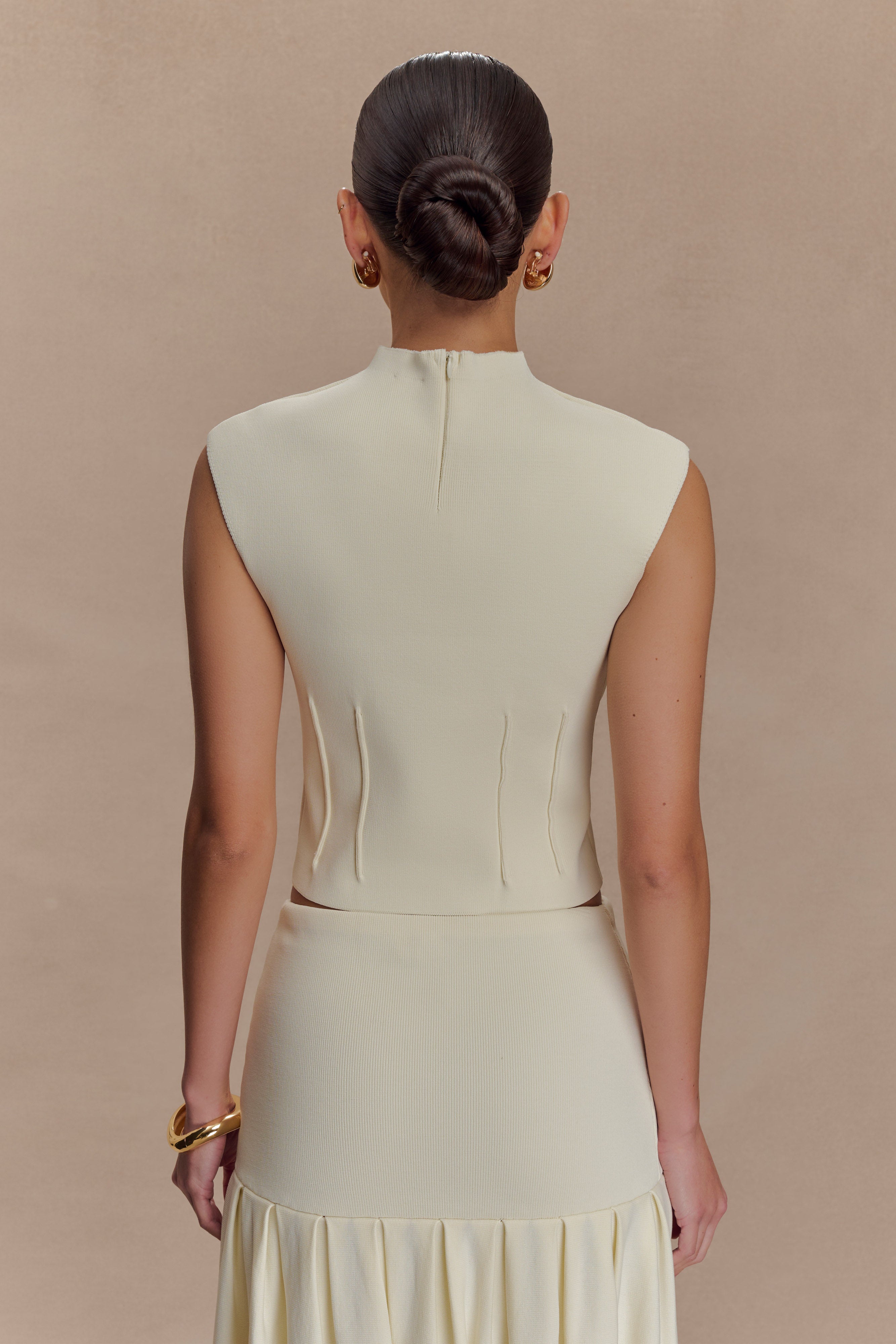 Alternative view of Romaine High Neck Bandage Knit Top - Ivory
