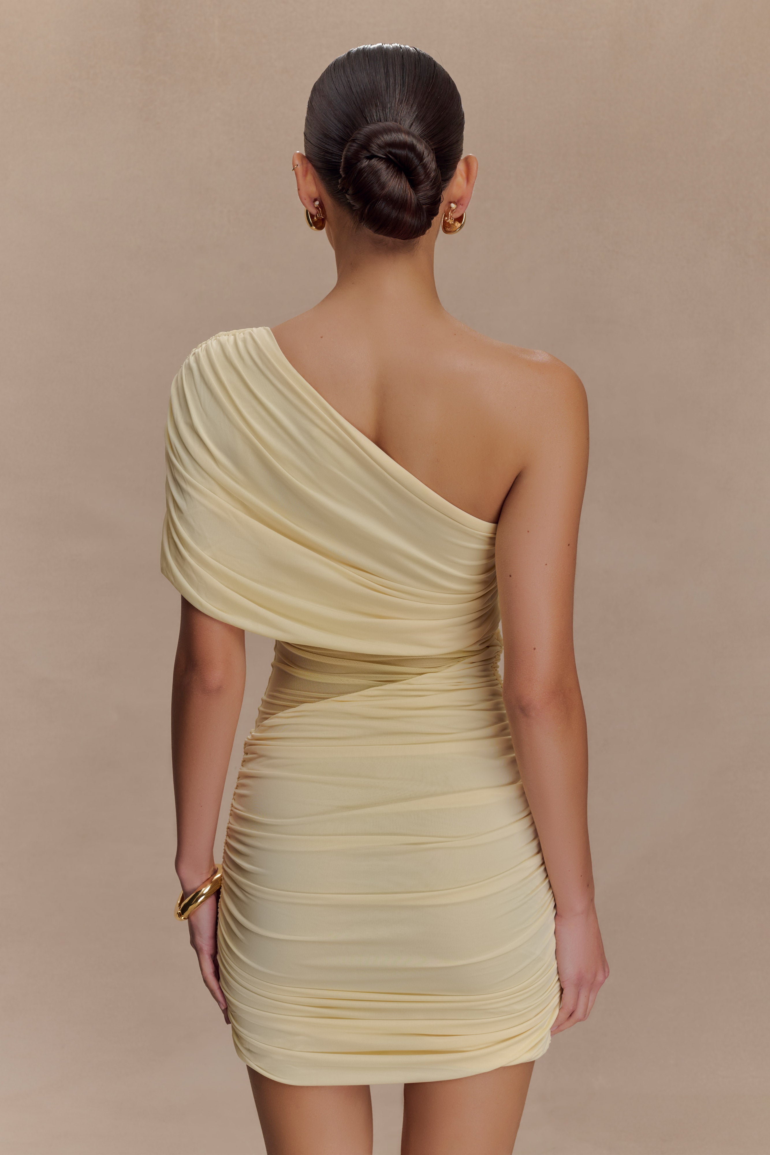Alternative view of Dallas One Shoulder Mesh Mini Dress - Lemon