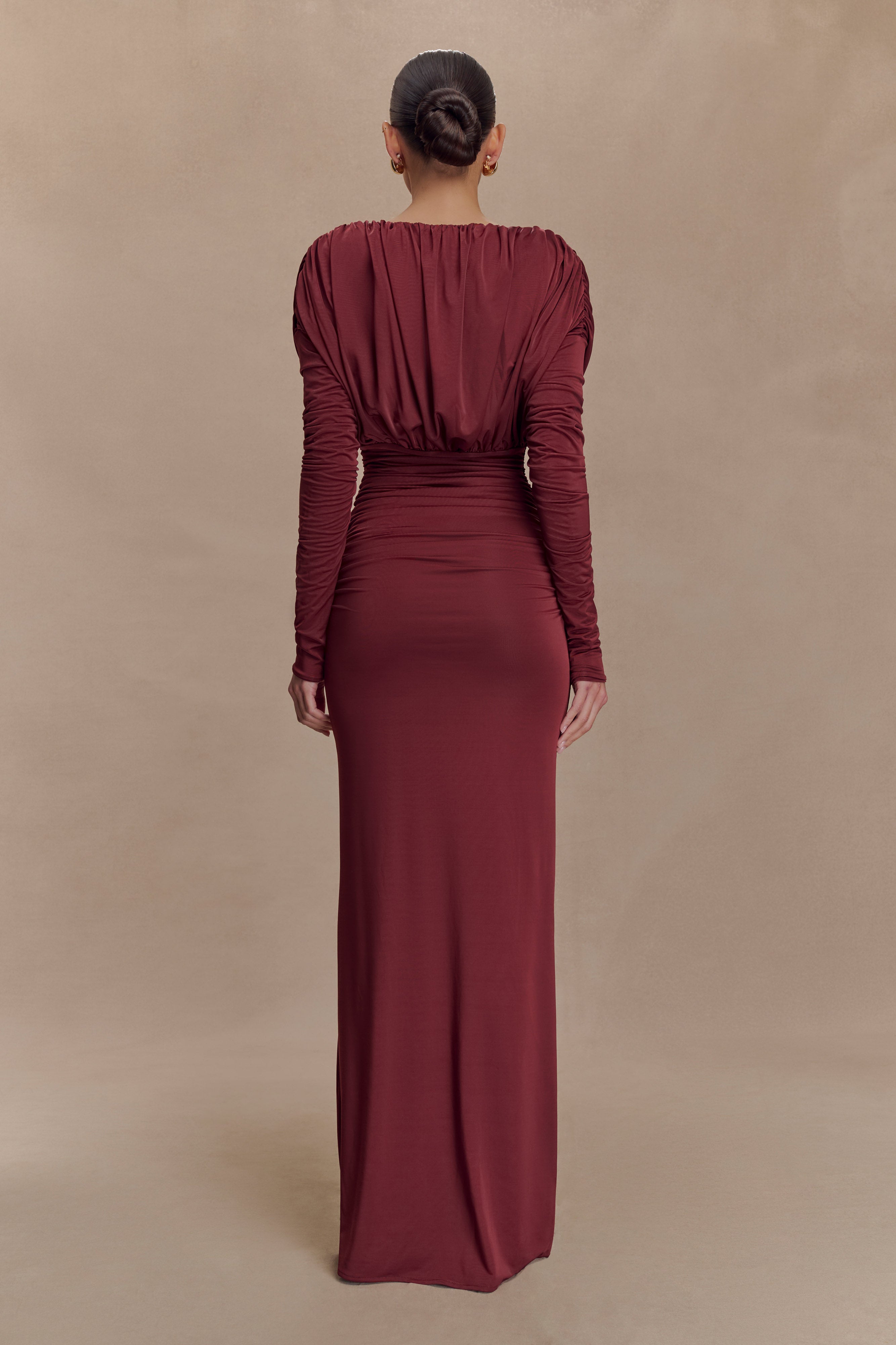 Hayden Long Sleeve Plunge Maxi Dress - Wine - Image 3