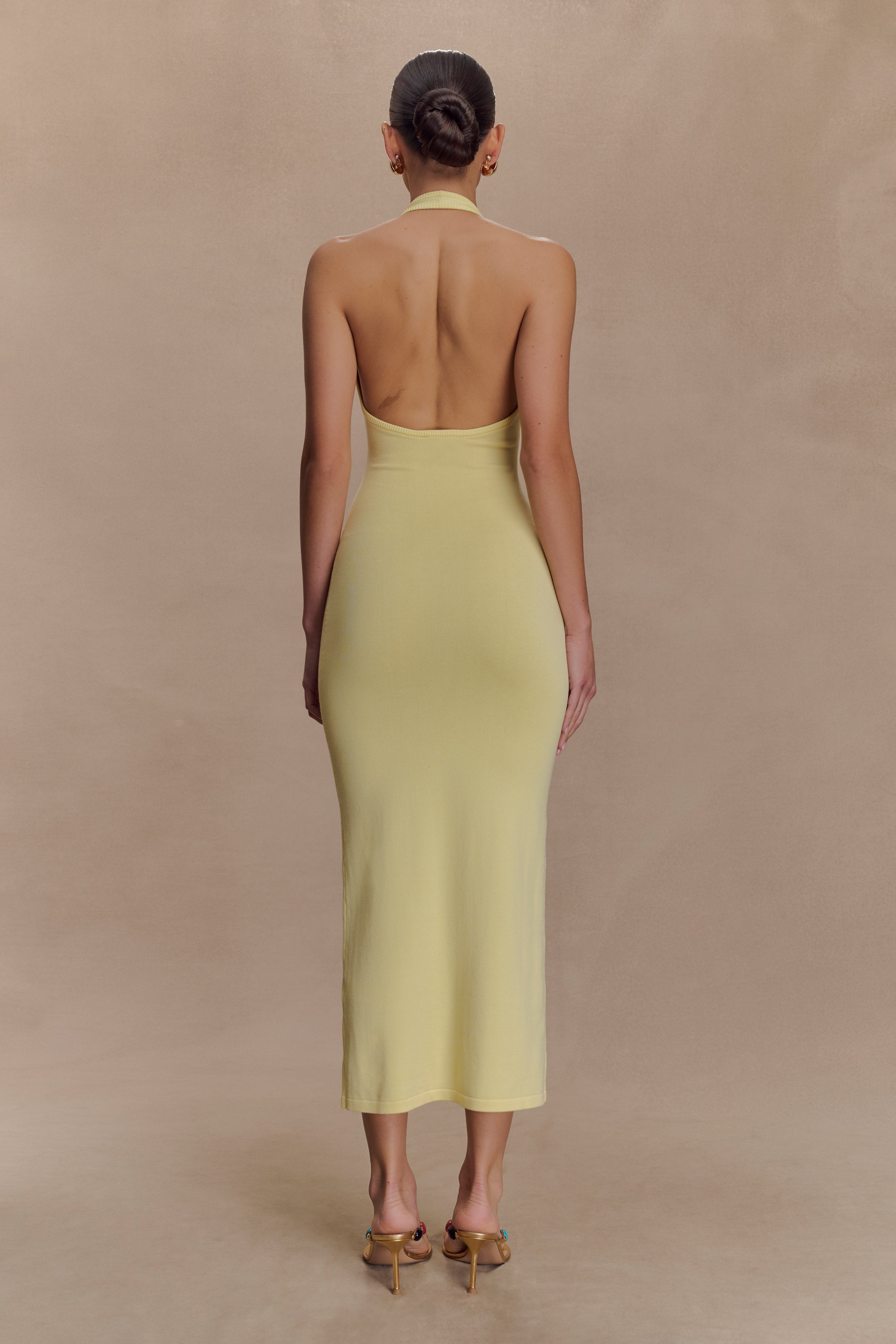 Alternative view of Ovina Halter Neck Knit Midi Dress - Lemon