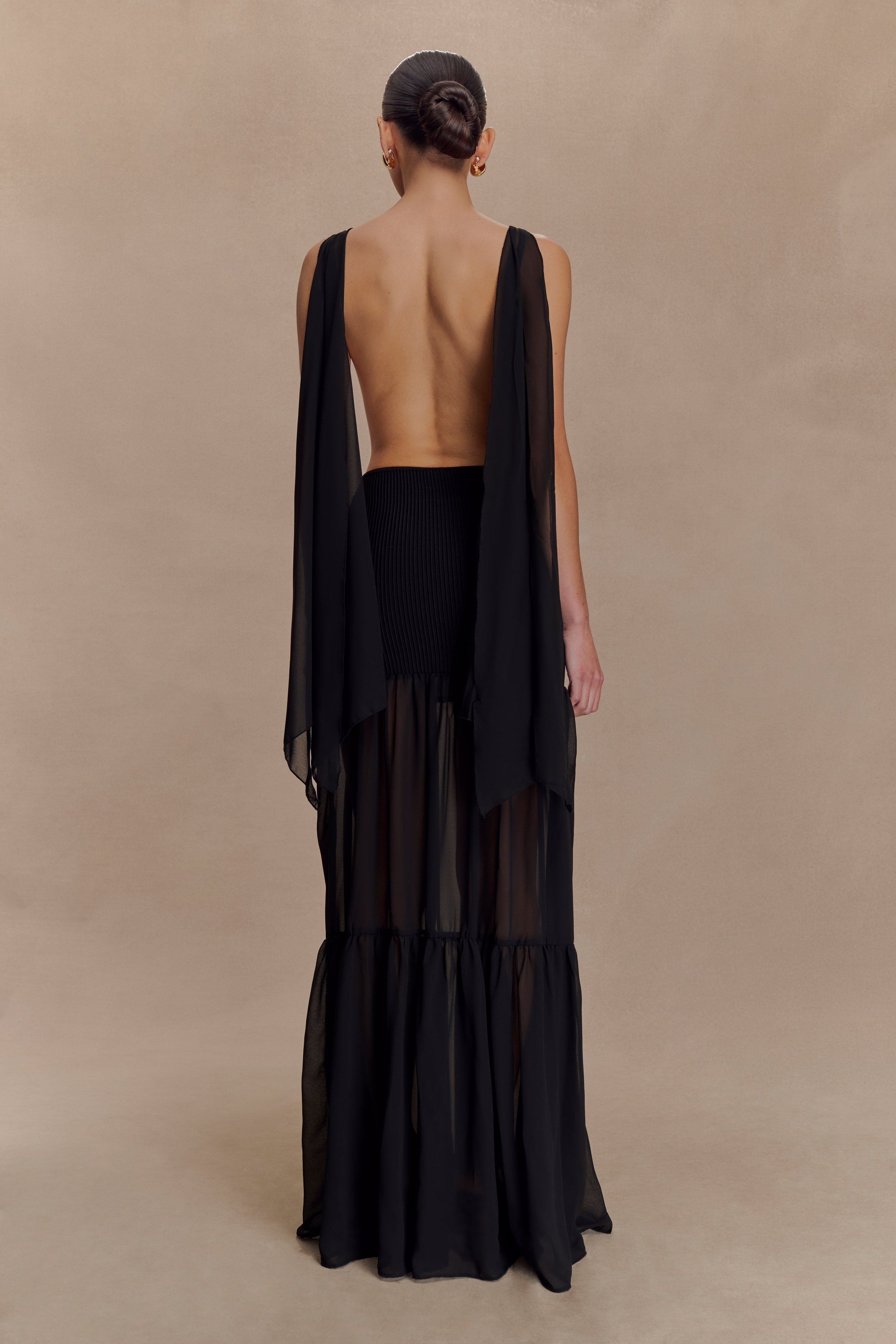 Alternative view of Haille Knit Chiffon Maxi Dress - Black