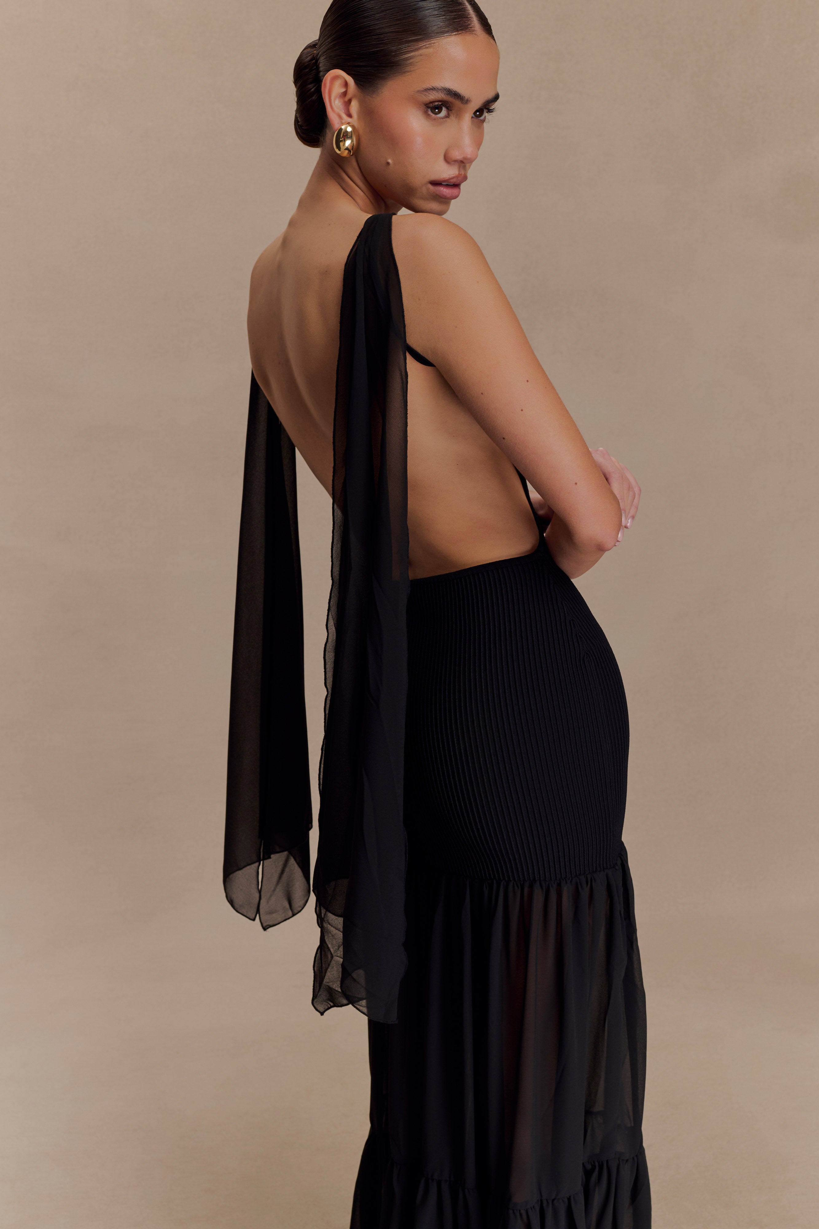 Haille Knit Chiffon Maxi Dress - Black - Image 4