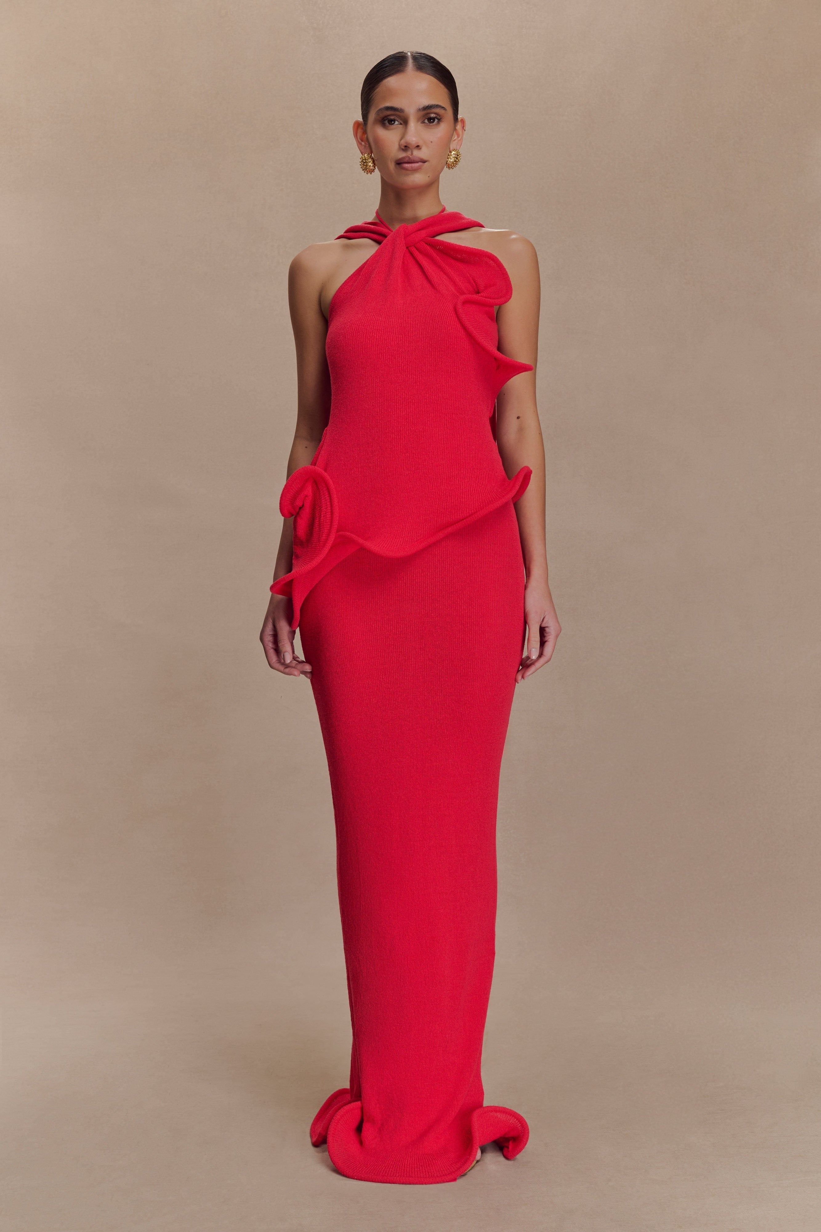 Alternative view of Caprice Halter Knit Maxi Dress - Red