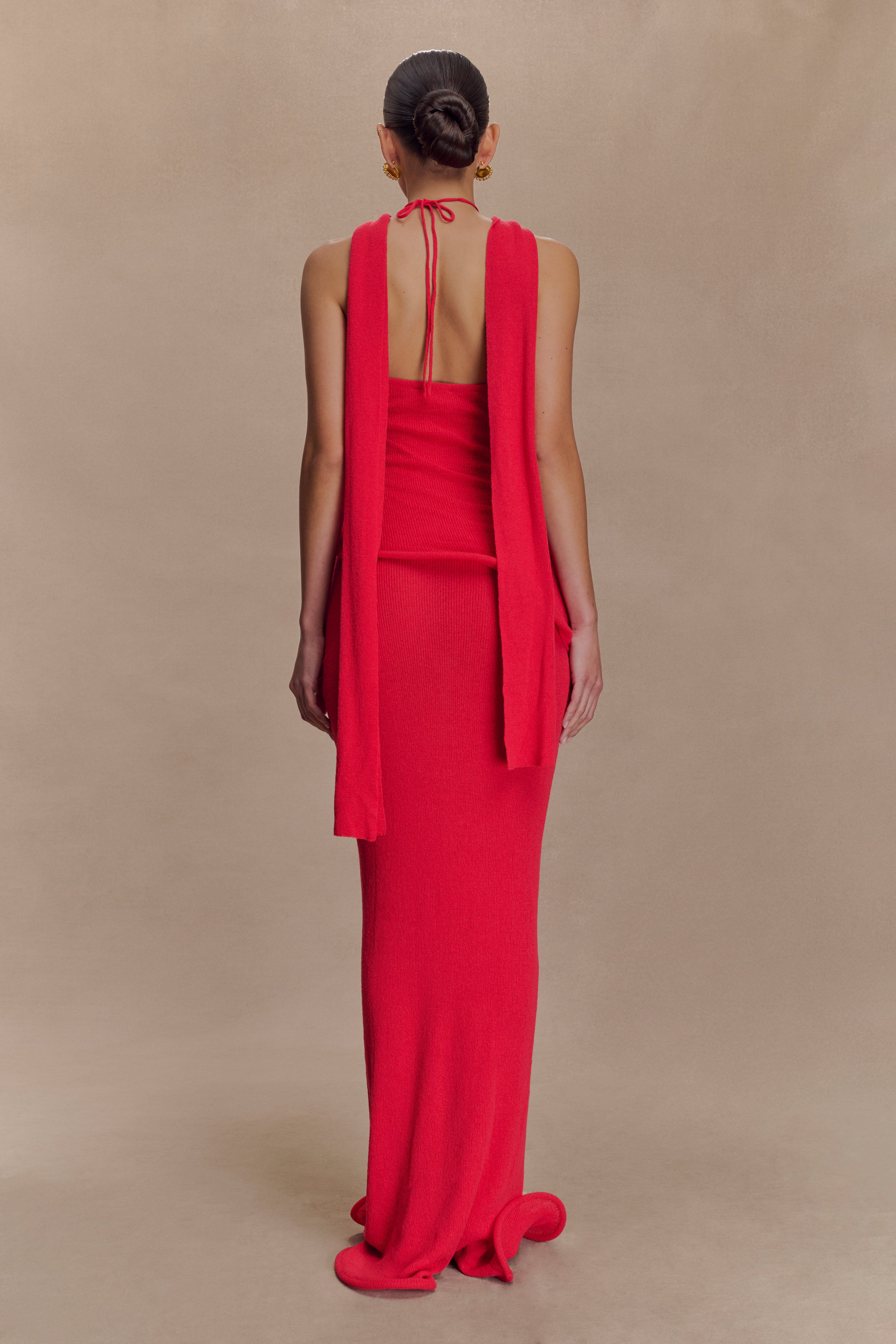 Caprice Halter Knit Maxi Dress - Red - Image 3
