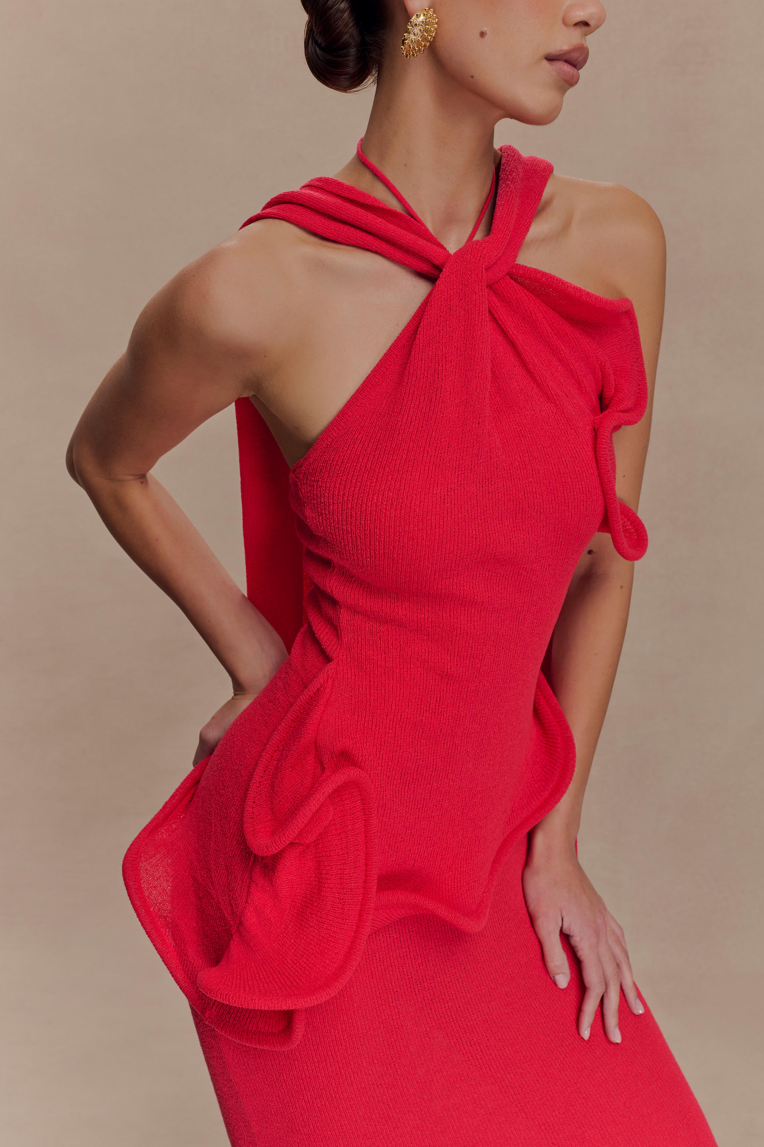 Caprice Halter Knit Maxi Dress - Red - Image 5