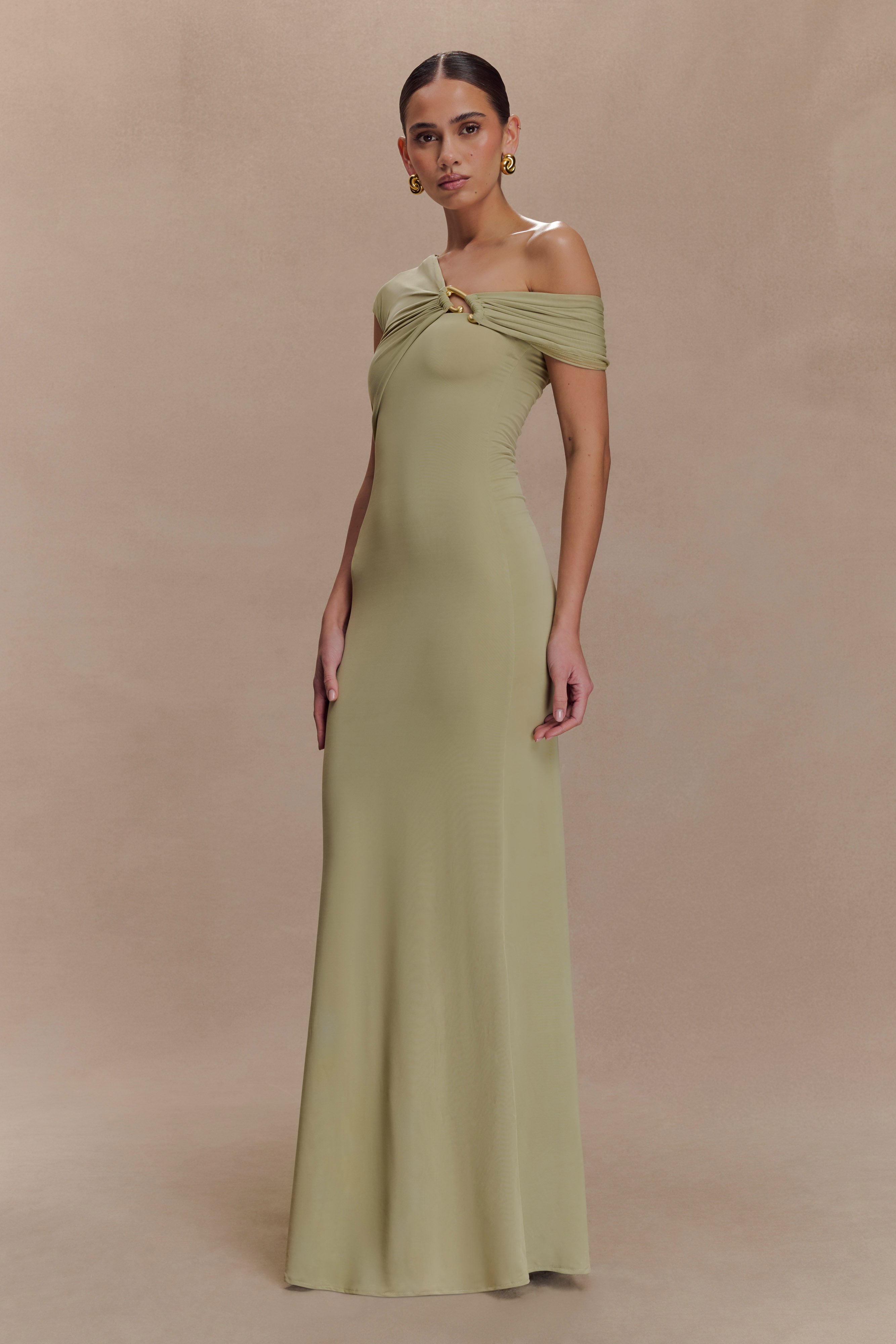 Alternative view of Ashford Asymmetrical Slinky Maxi Dress - Sage