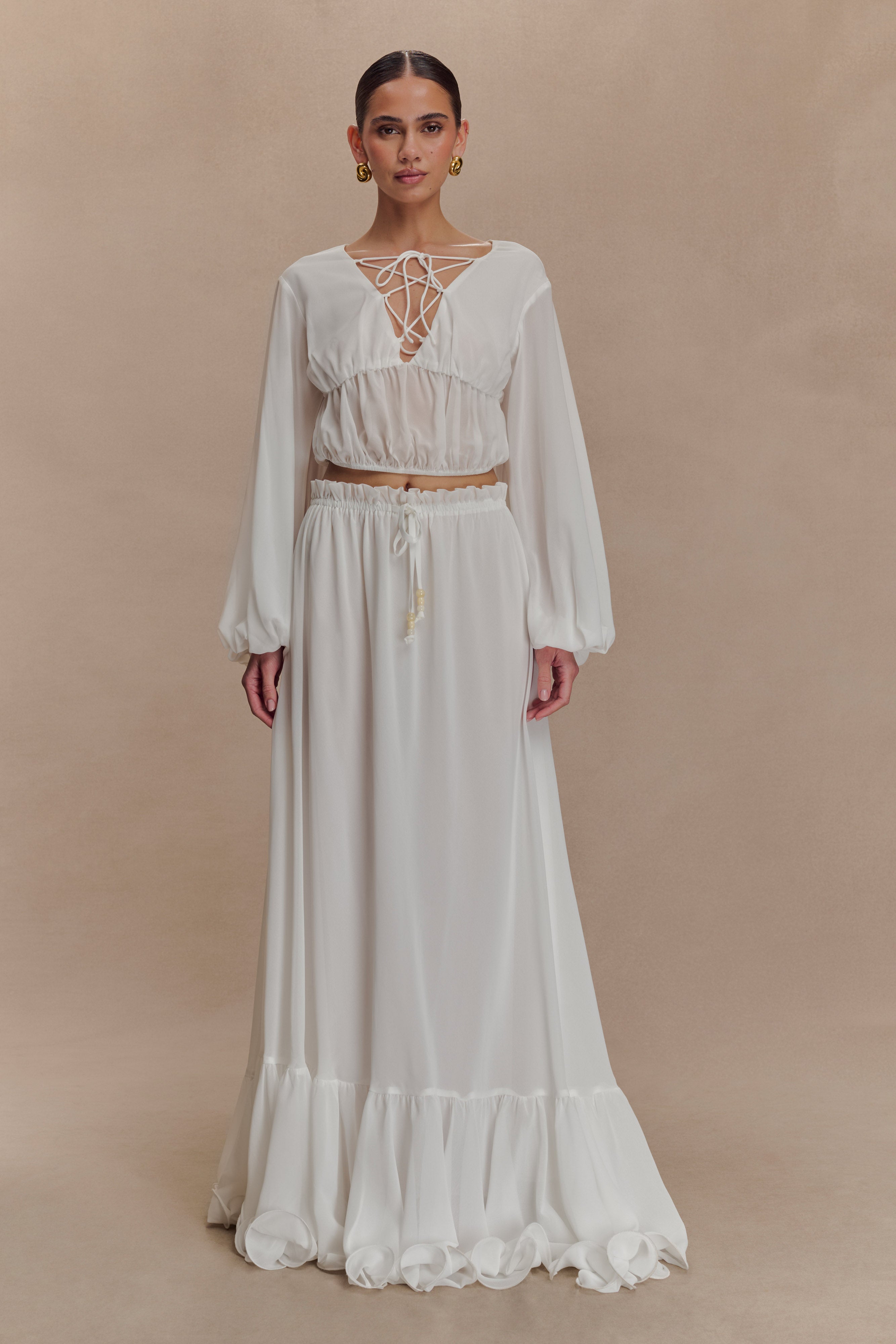 Carlie Chiffon Maxi Skirt - Ivory - Image 3