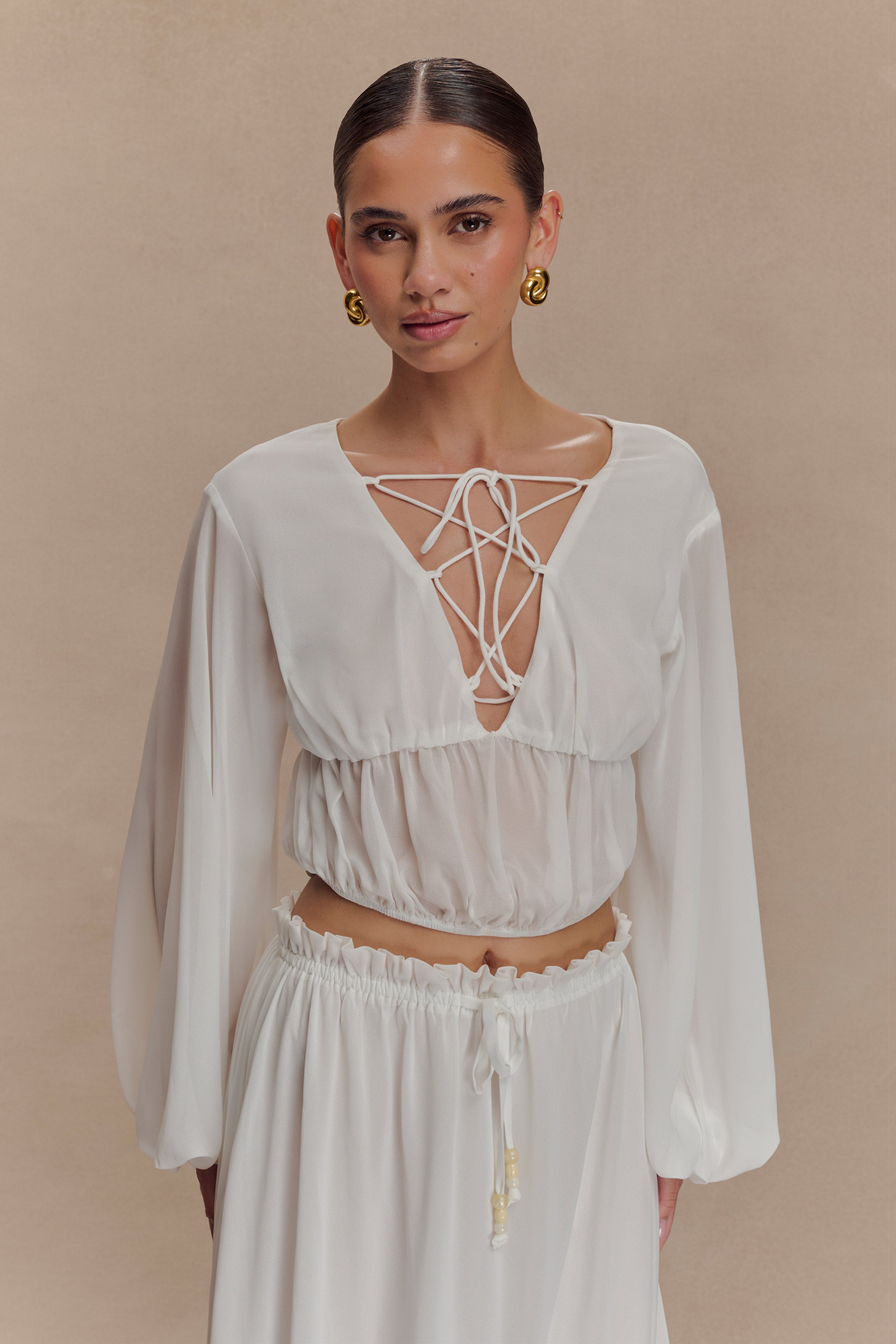 Alternative view of Carlie Chiffon Cross Tie Top - Ivory