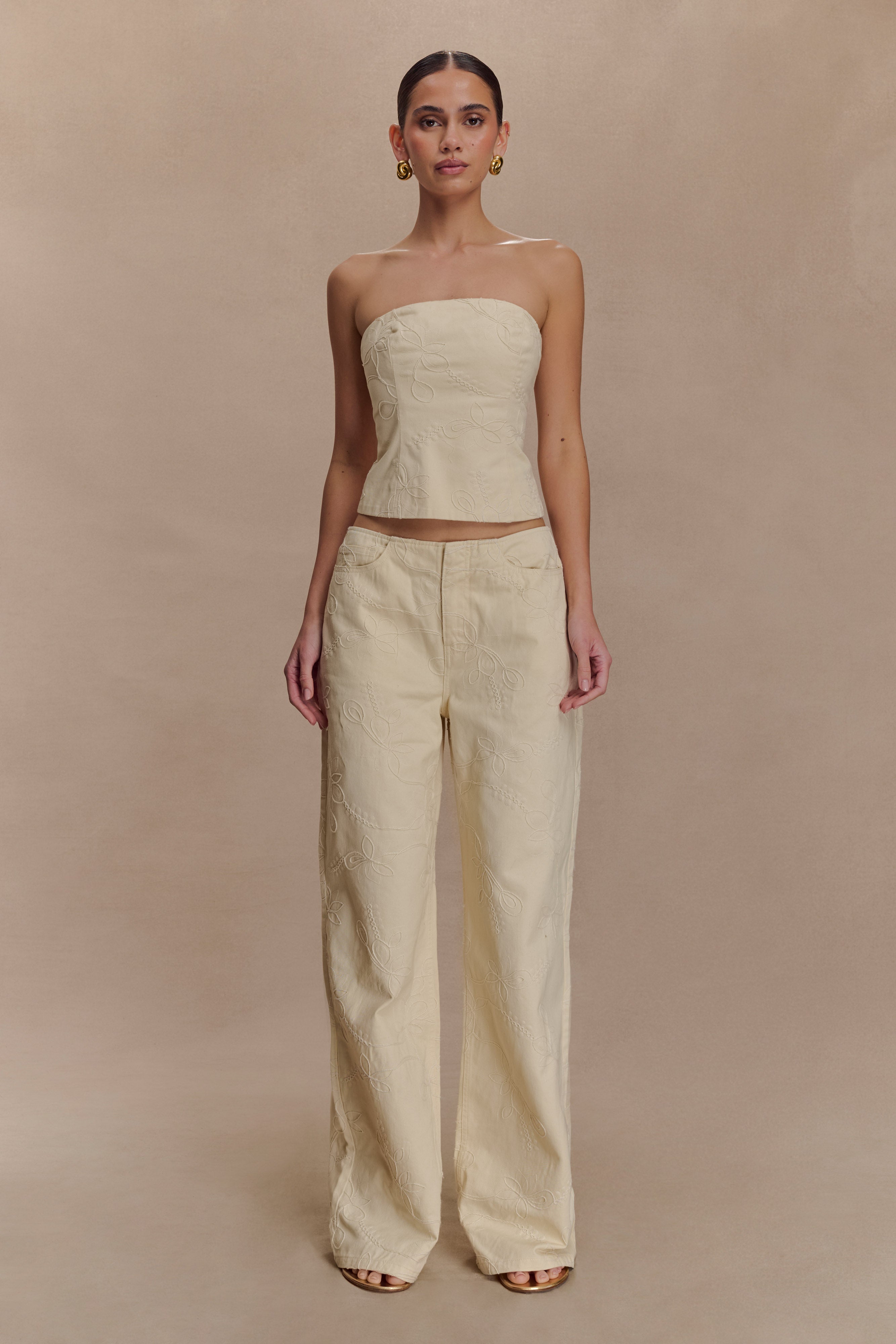 Ebony Embroidered Denim Jeans - Cream - Image 6