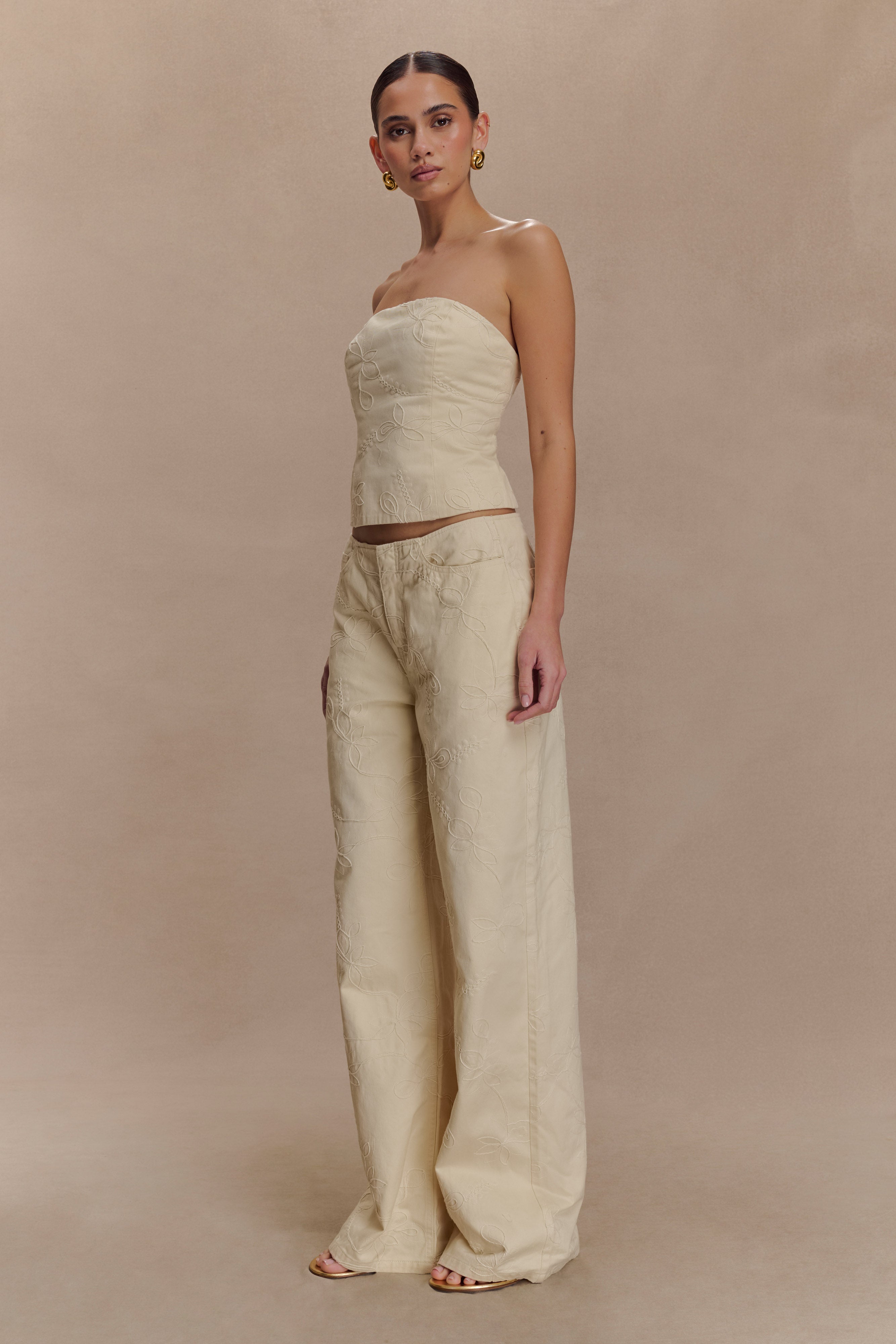 Ebony Embroidered Denim Jeans - Cream - Image 4