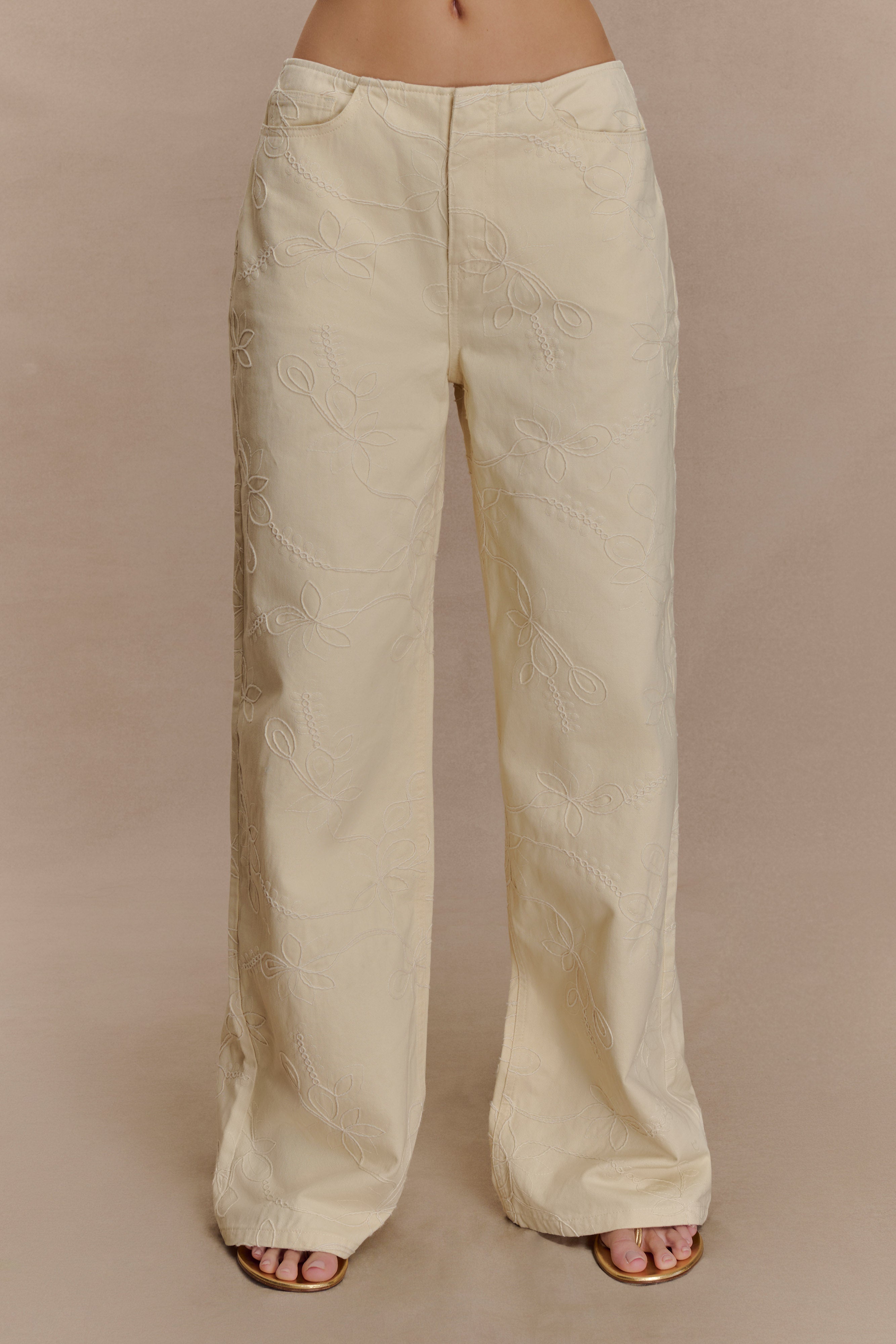 Ebony Embroidered Denim Jeans - Cream - Image 3