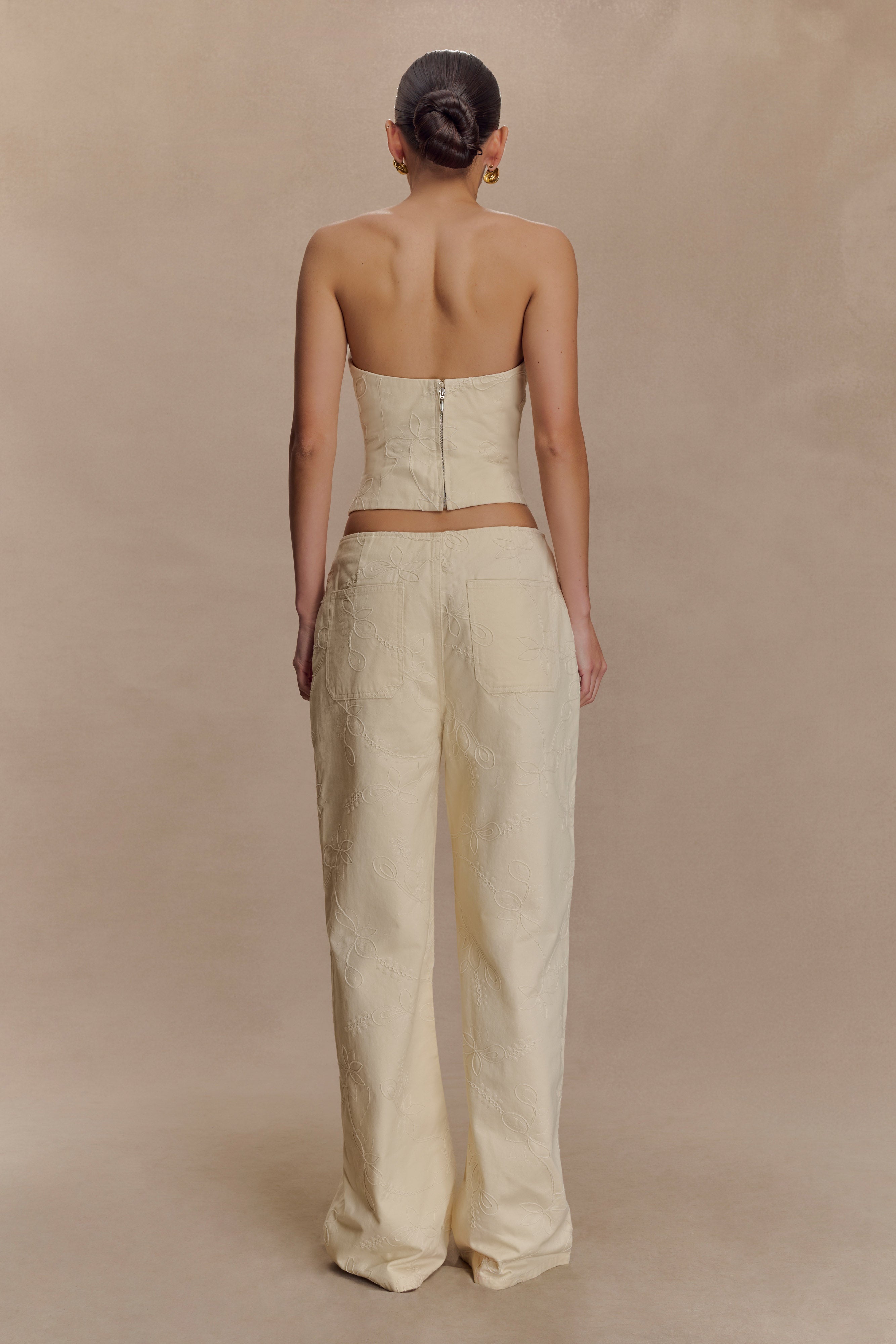 Ebony Embroidered Denim Jeans - Cream - Image 5