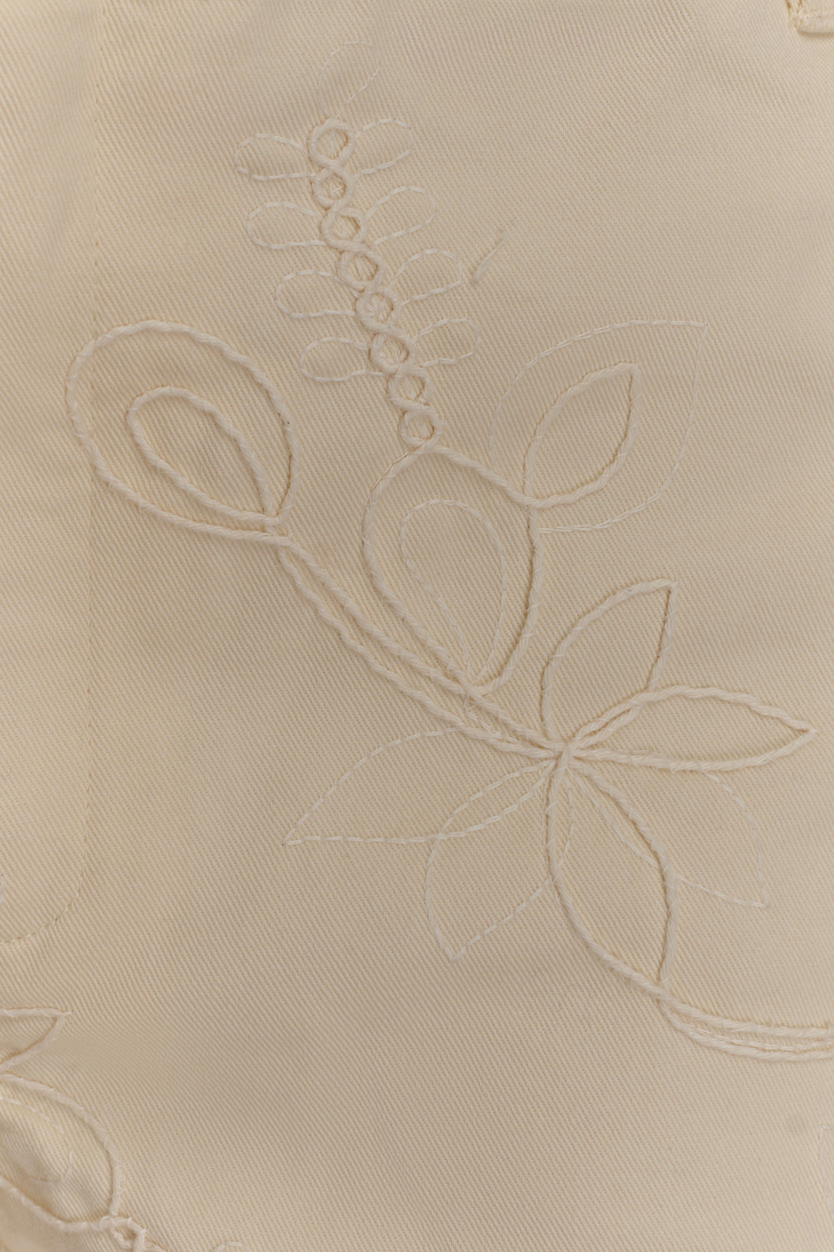 Ebony Embroidered Denim Micro Shorts - Cream - Image 7