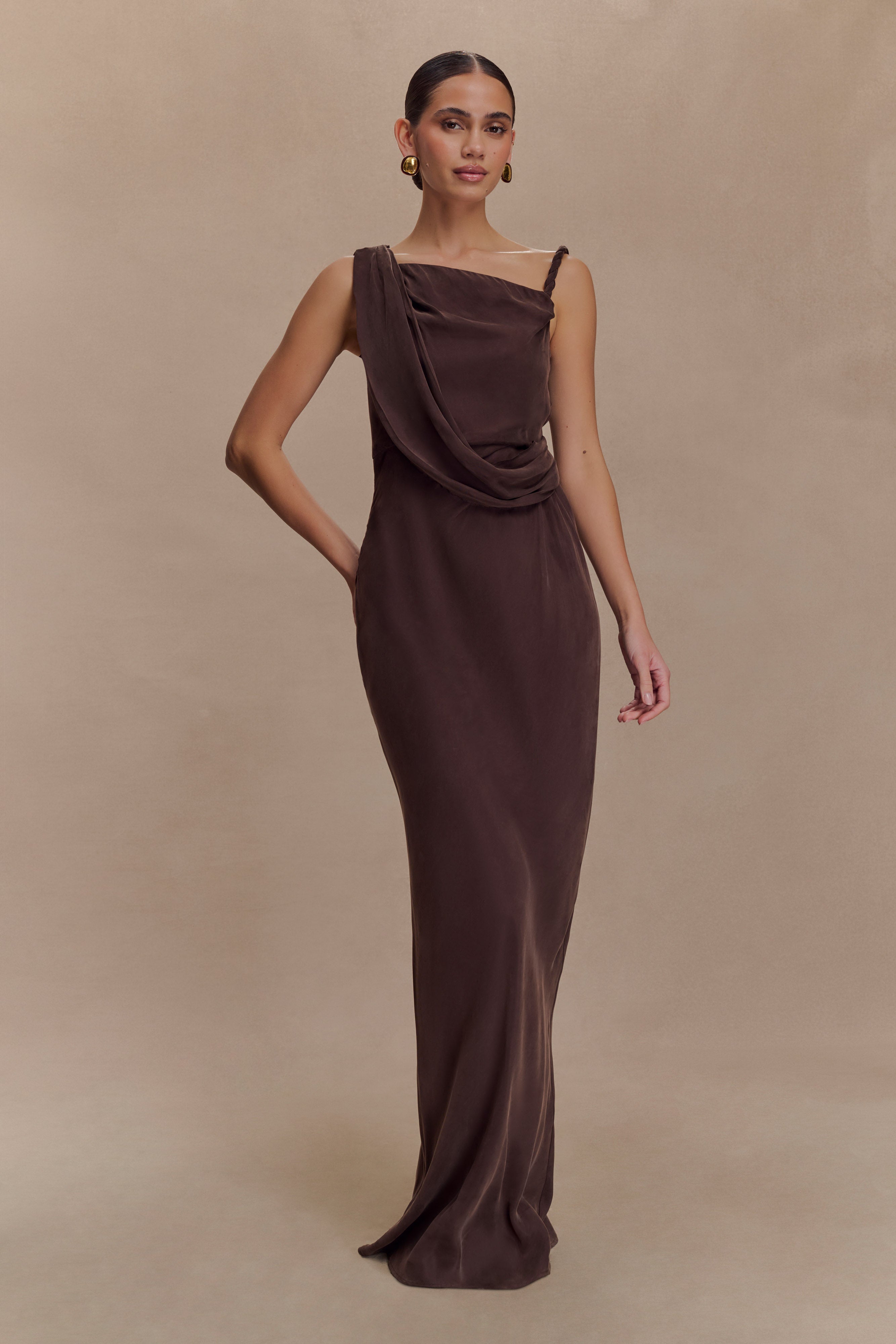 Lorieanne Draped Maxi Dress - Dark Chocolate - Image 5